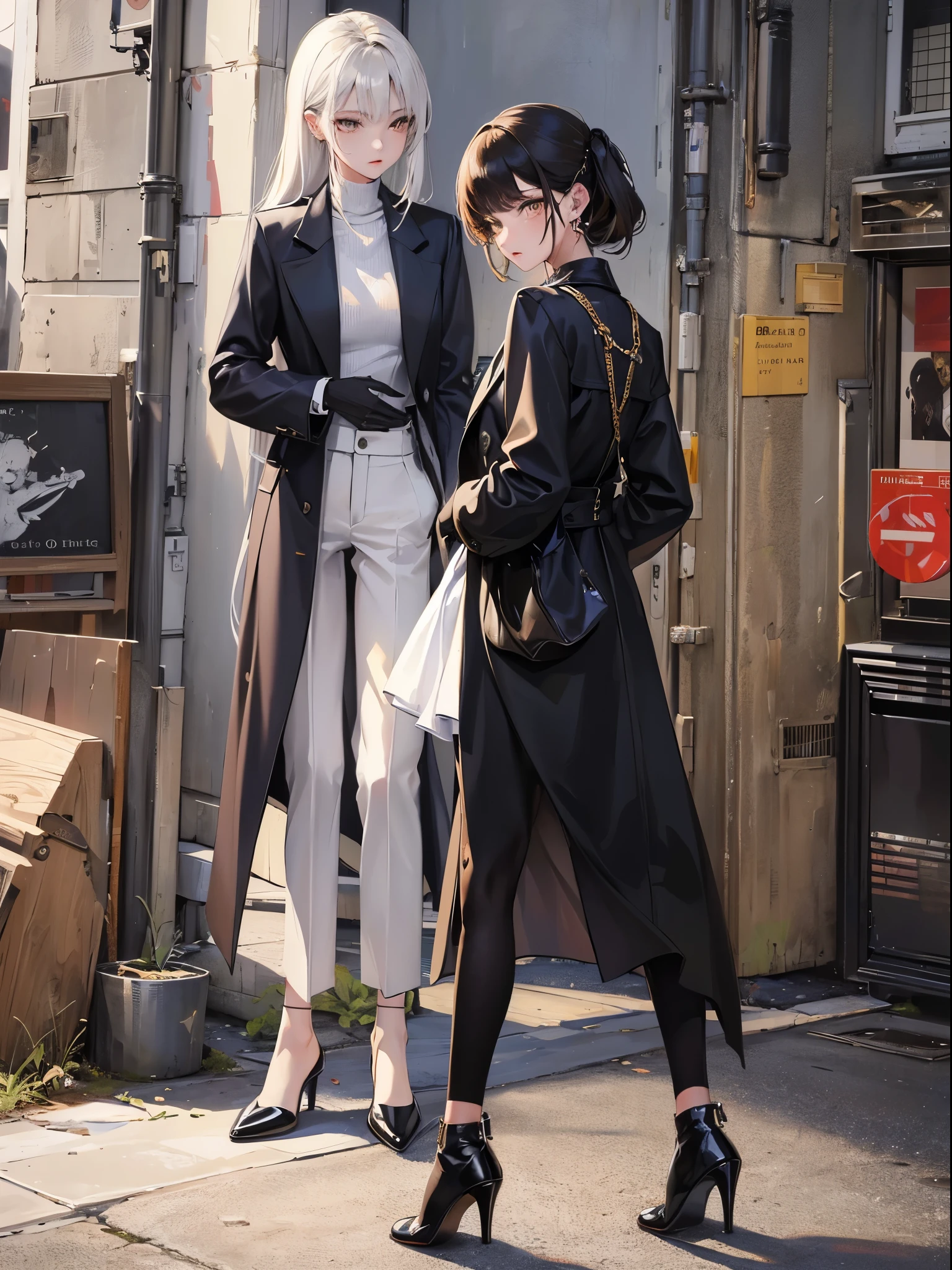 (Finest quality)),(超A high resolution),(ultra-detailliert),(Meticulous portrayal),((best pictures)),(Finest works of art),Ultra-Precision Art,The art of astounding depiction, Street corner with dead leaves:1.7, (fashion modell:1.5),piercings,beautiful face,Fine-grained beautiful skin:1.5,slenderbody, Sweaters,Long pants,coat,