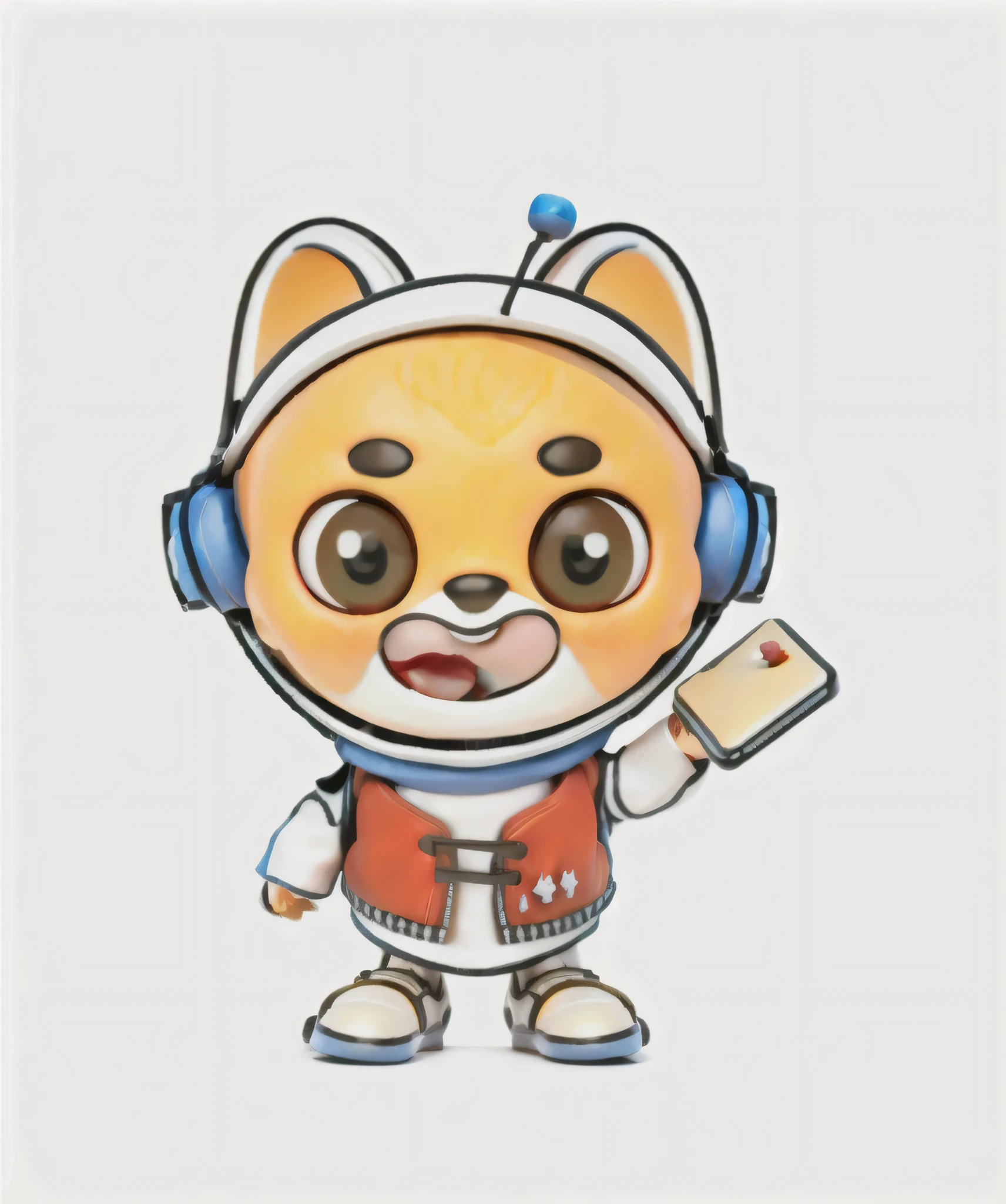 masterpiece, high quality,best quality,masterpiece, high quality,best quality,Blind box toy style, Cute IP character wearing a white dress,There is a very small vest outside the white dress, Wearing a small white helmet,holding a small book in hand