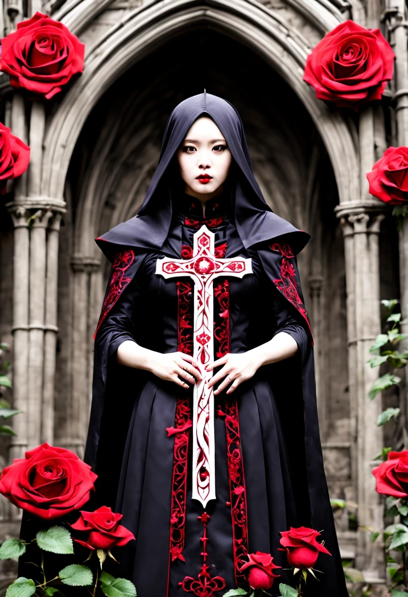 gothic cathedral,(Rose田:1.5),cross,吸Blood鬼,hell,magma,flame,(紫色flame:1.3),Gothic aesthetics,Rose、castle、cross、Blood、churchyard,gothic style的神秘、solemn and profound,gothic style,gothic style蕾丝的衣服、象征浪漫的Rose、Gothic symbols series,Rose花园
