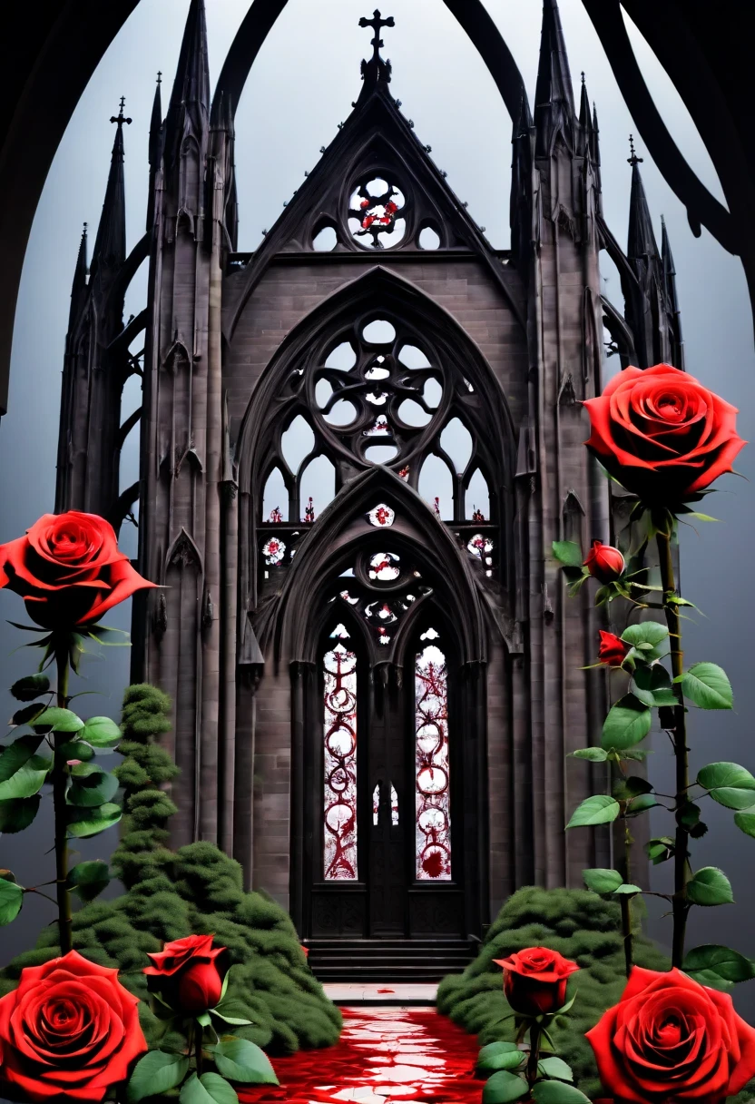 gothic cathedral,(Rose田:1.5),cross,吸Blood鬼,hell,magma,flame,(紫色flame:1.3),Gothic aesthetics,Rose、castle、cross、Blood、churchyard,gothic style的神秘、solemn and profound,gothic style,gothic style蕾丝的衣服、象征浪漫的Rose、Gothic symbols series,Rose花园