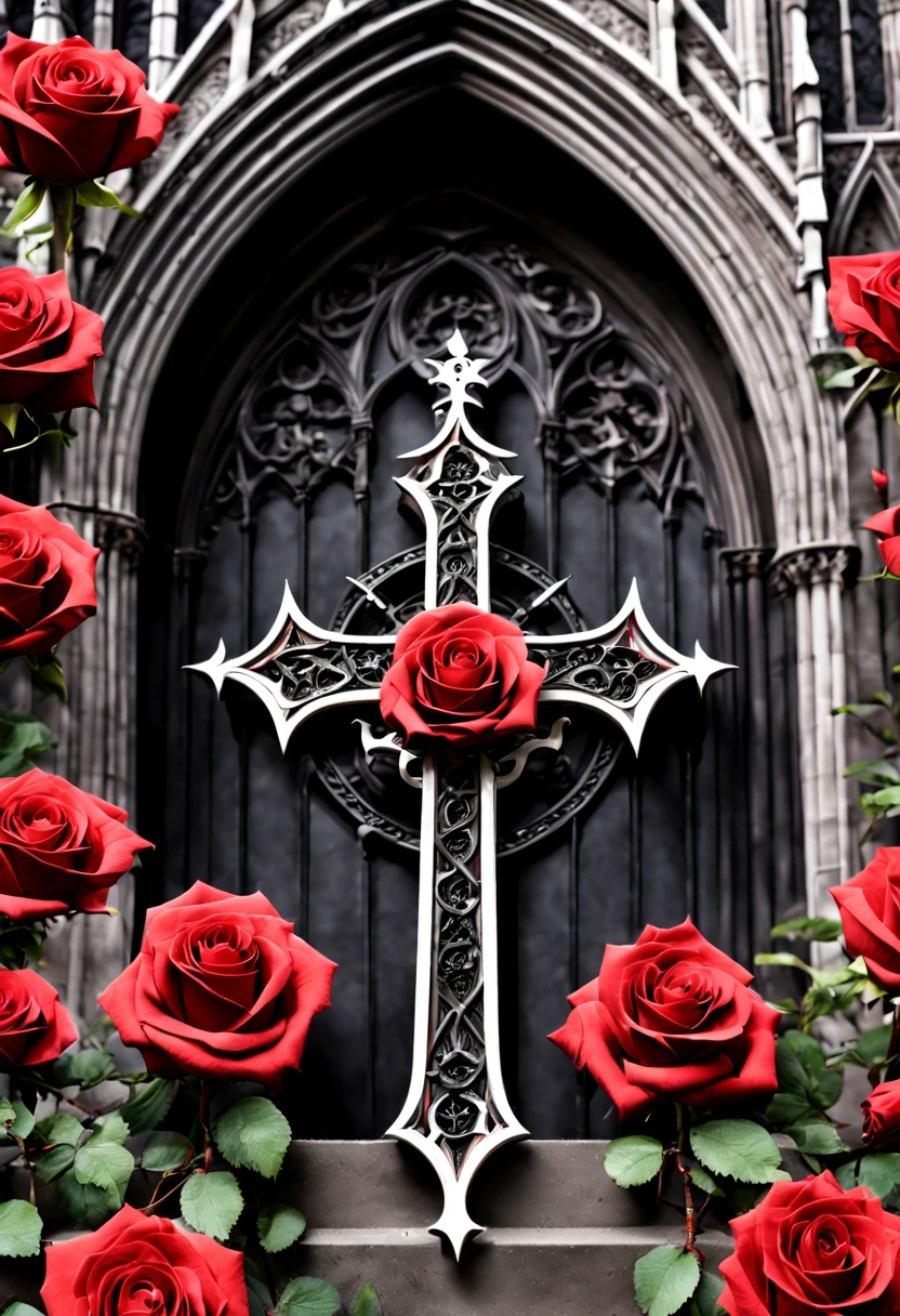 gothic cathedral,(Rose田:1.5),cross,吸Blood鬼,hell,magma,flame,(紫色flame:1.3),Gothic aesthetics,Rose、castle、cross、Blood、churchyard,gothic style的神秘、solemn and profound,gothic style,gothic style蕾丝的衣服、象征浪漫的Rose、Gothic symbols series,Rose花园