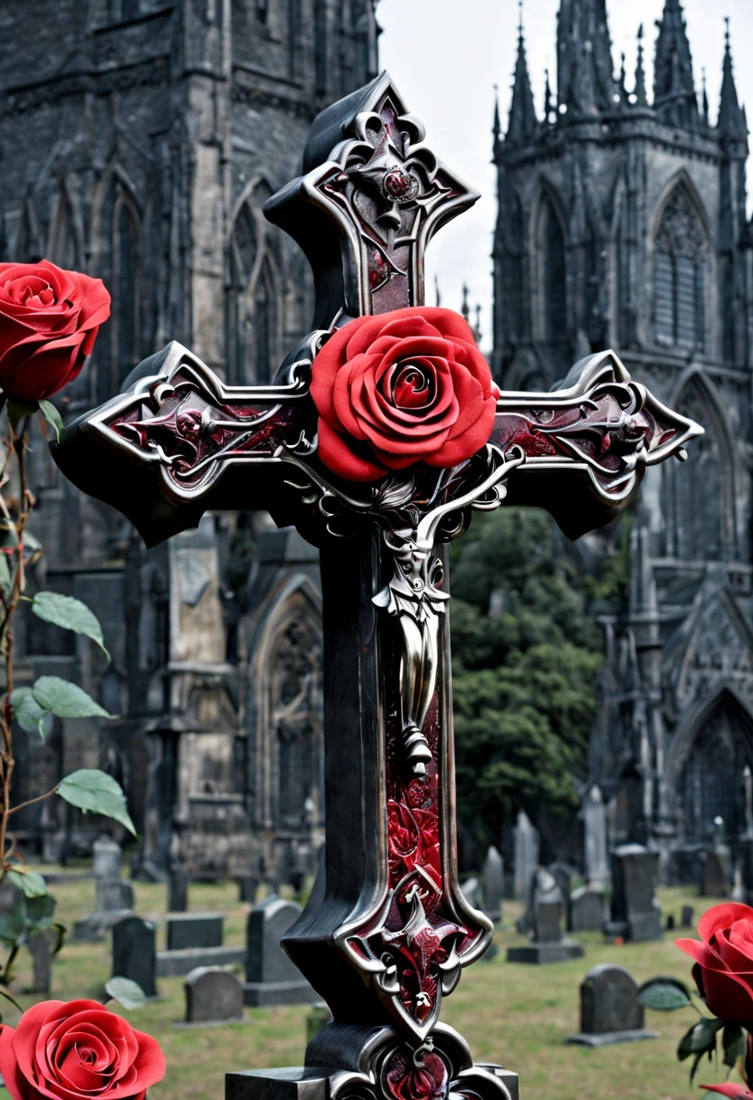 gothic cathedral,(Rose田:1.5),cross,吸Blood鬼,hell,magma,flame,(紫色flame:1.3),Gothic aesthetics,Rose、castle、cross、Blood、churchyard,gothic style的神秘、solemn and profound,gothic style,gothic style蕾丝的衣服、象征浪漫的Rose、Gothic symbols series,Rose花园