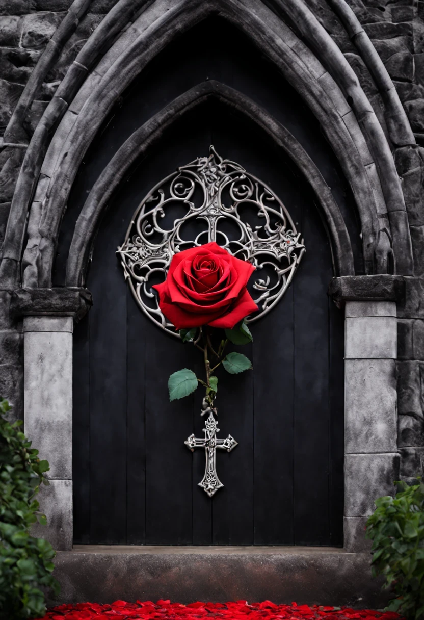 gothic cathedral，(Rose田:1.5)，cross，吸Blood鬼，hell，magma，flame，（紫色flame：1.3），Gothic aesthetics，Rose、castle、cross、Blood、churchyard，gothic style的神秘、solemn and profound，gothic style，gothic style蕾丝的衣服、象征浪漫的Rose、Gothic symbols series,Rose花园