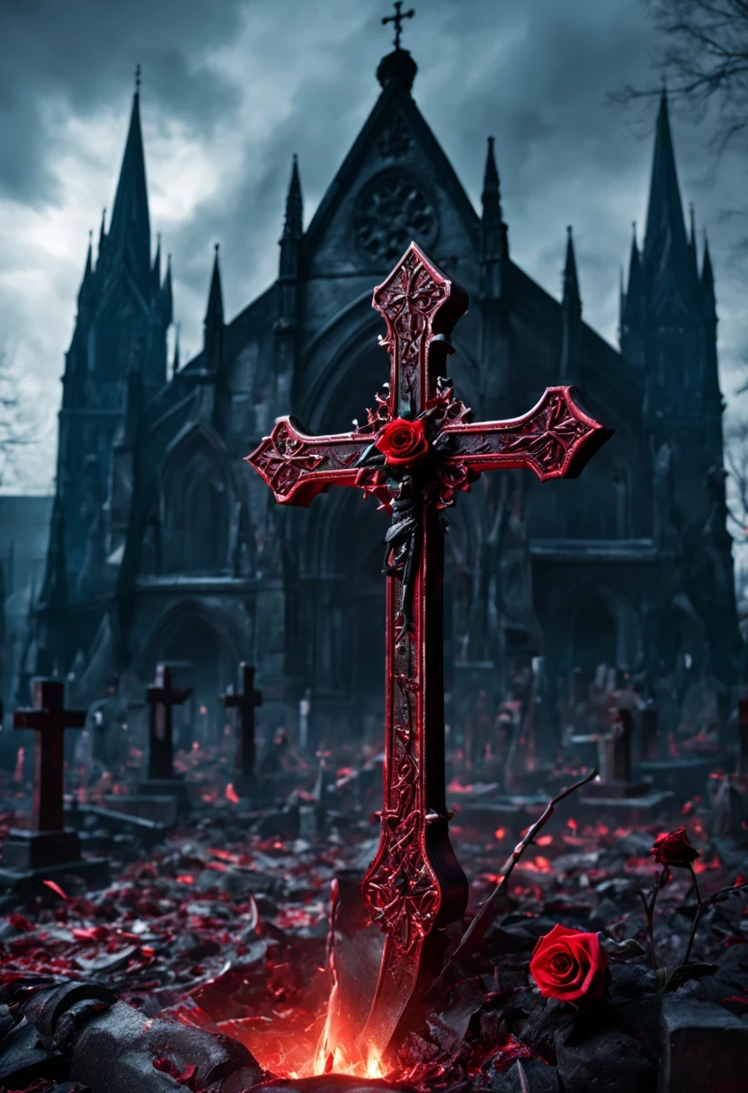 (Messenger from hell:1.4),(Rose田:1.3),cross,one个巨大的吸Blood鬼,View of sickle from below,hell,magma,flame,(紫色flame:1.3),There is fresh Blood on the ground,Blood pool,dripping Blood,Gothic aesthetics,one、Rose、castle、cross、Blood、churchyard,gothic style的神秘、solemn and profound,gothic style,gothic style蕾丝的衣服、象征浪漫的Rose、grave、吸Blood鬼、witch、ruins、gothic cathedral,Gothic symbols series,Rose花园