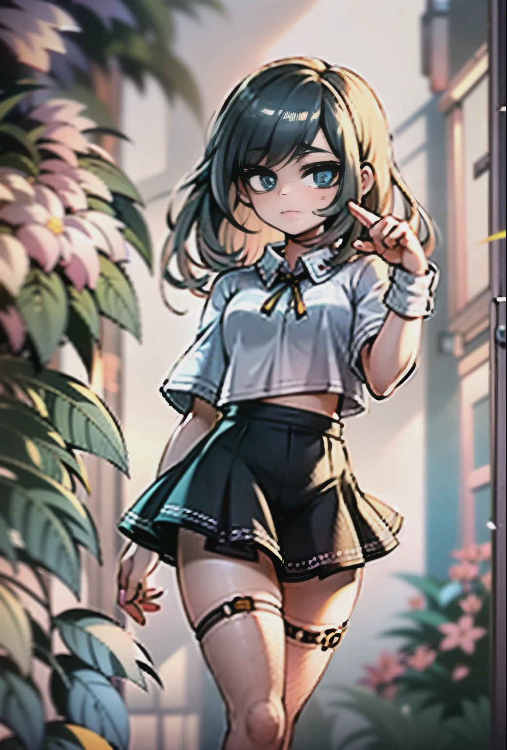 (masterpiece, best quality, ultra-detailed, best shadow), (detailed background, pastel fantasy), (beautiful detailed face), high contrast, (best illumination, an extremely delicate and beautiful), cinematic lighting, a pretty girl, perfect body, big thighs, miniskirt, clay like artstyle, kawaii style, pixar style, dynamic pose, dreamlike aesthetic
