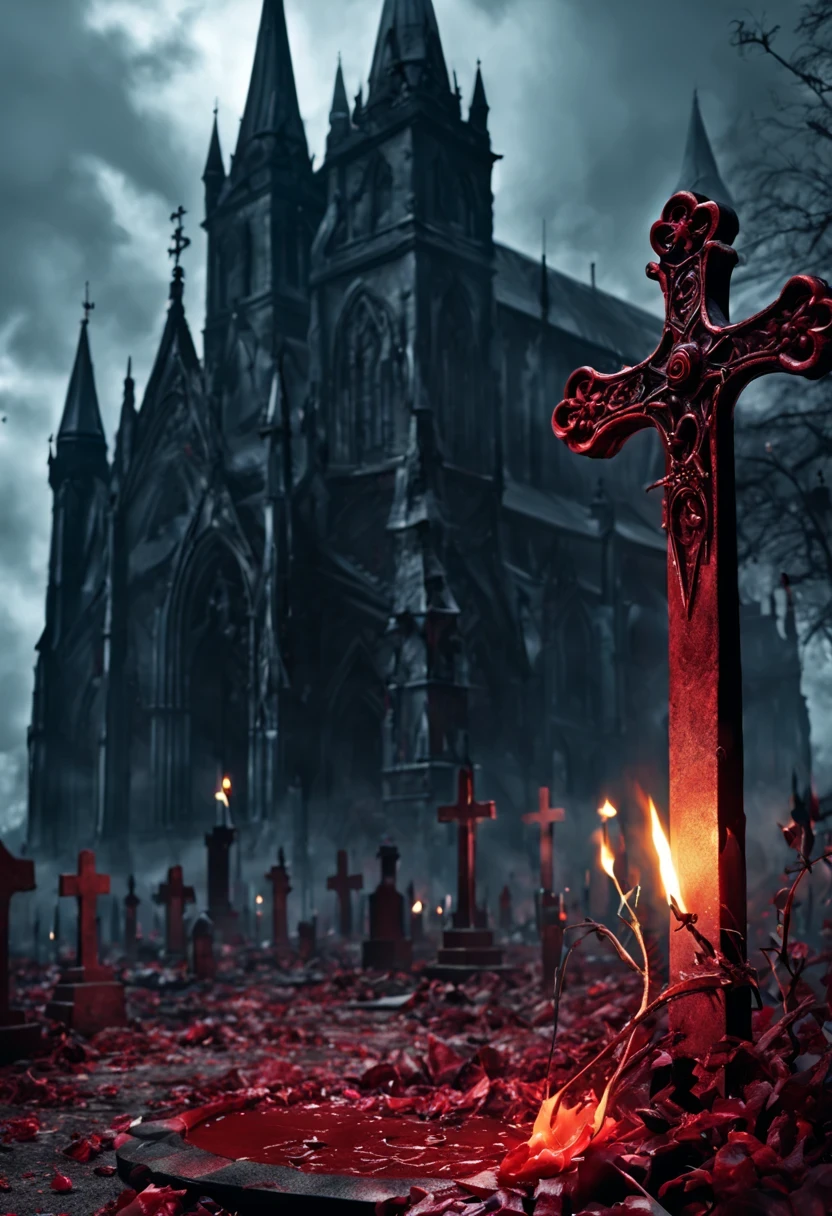 (Messenger from hell:1.4),(Rose田:1.3),cross,one个巨大的吸Blood鬼,View of sickle from below,hell,magma,flame,(紫色flame:1.3),There is fresh Blood on the ground,Blood pool,dripping Blood,Gothic aesthetics,one、Rose、castle、cross、Blood、churchyard,gothic style的神秘、solemn and profound,gothic style,gothic style蕾丝的衣服、象征浪漫的Rose、grave、吸Blood鬼、witch、ruins、gothic cathedral,Gothic symbols series,Rose花园