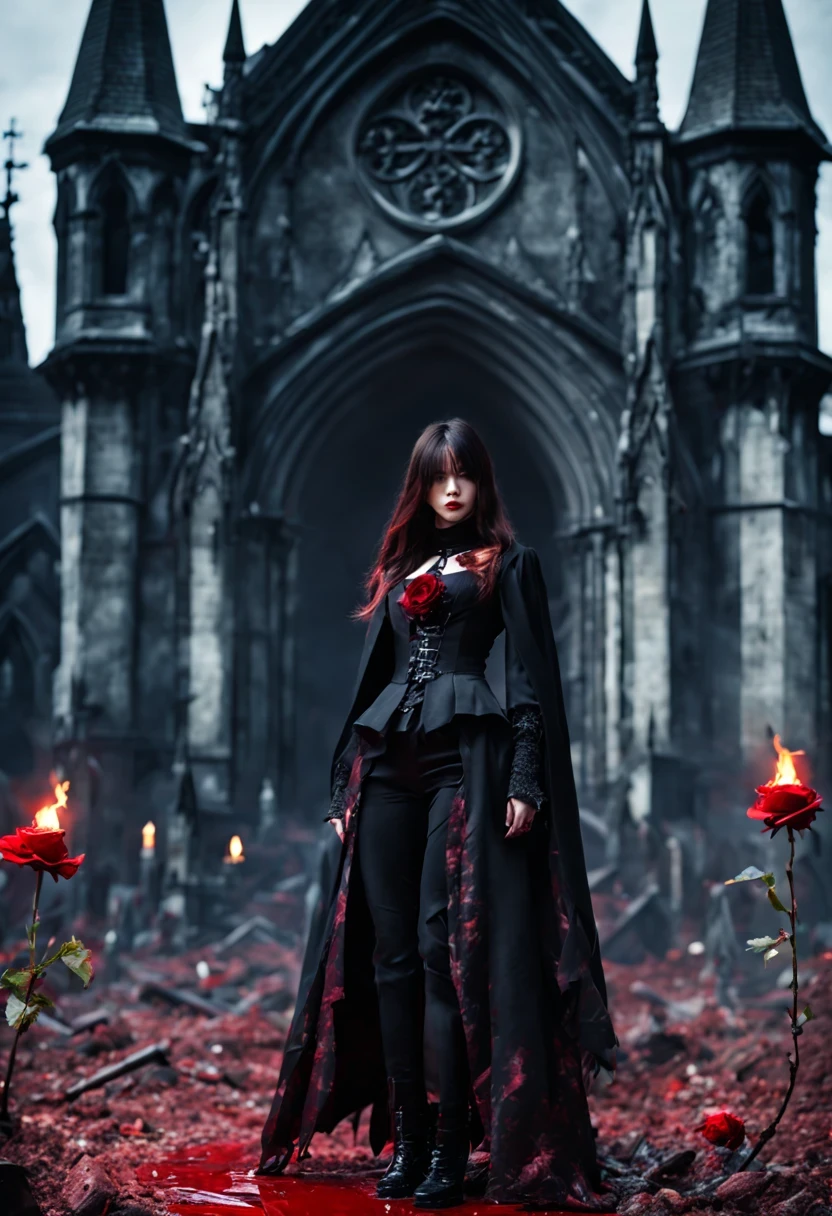 (Messenger from hell:1.4),(Rose田:1.3),cross,one个巨大的吸Blood鬼,View of sickle from below,hell,magma,flame,(紫色flame:1.3),There is fresh Blood on the ground,Blood pool,dripping Blood,Gothic aesthetics,one、Rose、castle、cross、Blood、churchyard,gothic style的神秘、solemn and profound,gothic style,gothic style蕾丝的衣服、象征浪漫的Rose、grave、吸Blood鬼、witch、ruins、gothic cathedral,Gothic symbols series,Rose花园