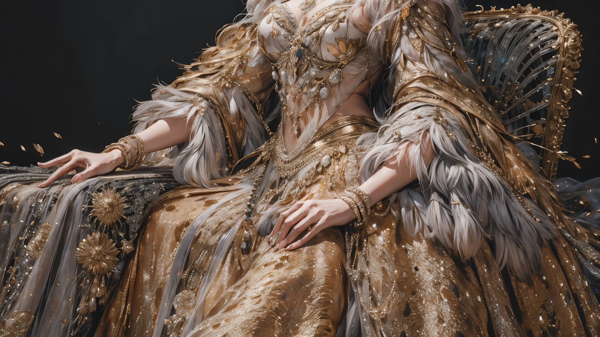 body of royal woman on solid grey background