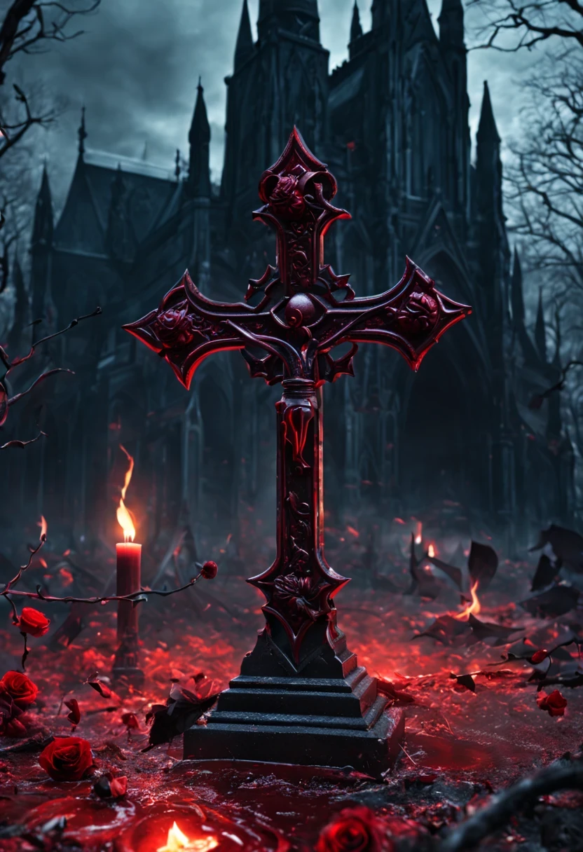 (Messenger from hell:1.4),(Rose田:1.3),cross,one个巨大的吸Blood鬼,View of sickle from below,hell,magma,flame,(紫色flame:1.3),There is fresh Blood on the ground,Blood pool,dripping Blood,Gothic aesthetics,one、Rose、castle、cross、Blood、churchyard,gothic style的神秘、solemn and profound,gothic style,gothic style蕾丝的衣服、象征浪漫的Rose、grave、吸Blood鬼、witch、ruins、gothic cathedral,Gothic symbols series,Rose花园