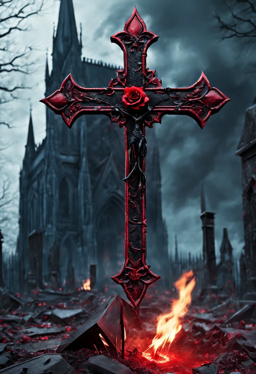 (Messenger from hell:1.4),(Rose田:1.3),cross,one个巨大的吸Blood鬼,View of sickle from below,hell,magma,flame,(紫色flame:1.3),There is fresh Blood on the ground,Blood pool,dripping Blood,Gothic aesthetics,one、Rose、castle、cross、Blood、churchyard,gothic style的神秘、solemn and profound,gothic style,gothic style蕾丝的衣服、象征浪漫的Rose、grave、吸Blood鬼、witch、ruins、gothic cathedral,Gothic symbols series