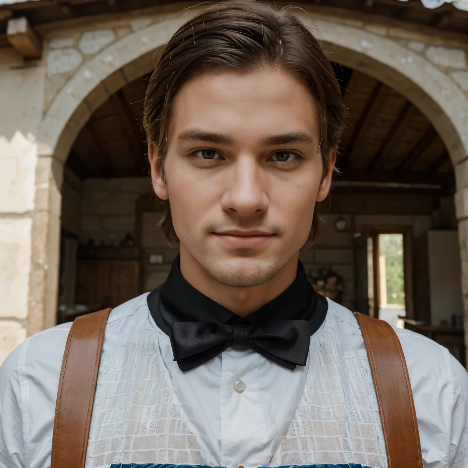 An attractive young man with striking facial features and a charming smile stands casually in front of a picturesque backdrop of the Bavarian landscape. He wears traditional Bavarian lederhosen, whose fine details and decorations are carefully depicted. His brown hair is perfectly styled and frames his face in a natural-looking way. Seine Augen strahlen mit einem tiefen, warmen Glanz, which immediately captures the viewer and creates a strong connection.An attractive young man with striking facial features and a charming smile stands casually in front of a picturesque backdrop of the Bavarian landscape. He wears traditional Bavarian lederhosen, whose fine details and decorations are carefully depicted. His brown hair is perfectly styled and frames his face in a natural-looking way. Seine Augen strahlen mit einem tiefen, warmen Glanz, which immediately captures the viewer and creates a strong connection. Der Mann strahlt Selbstbewusstsein und Gelassenheit aus, while looking at the viewer with an intense gaze, der eine Mischung aus Freundlichkeit und Entschlossenheit zeigt. Rolling hills and picturesque farmhouses stretch out in the background, die eine idyllische Szenerie schaffen und die traditionelle bayerische Kultur unterstreichen. Der Mann strahlt Selbstbewusstsein und Gelassenheit aus, while looking at the viewer with an intense gaze, der eine Mischung aus Freundlichkeit und Entschlossenheit zeigt. Rolling hills and picturesque farmhouses stretch out in the background, die eine idyllische Szenerie schaffen und die traditionelle bayerische Kultur unterstreichen.