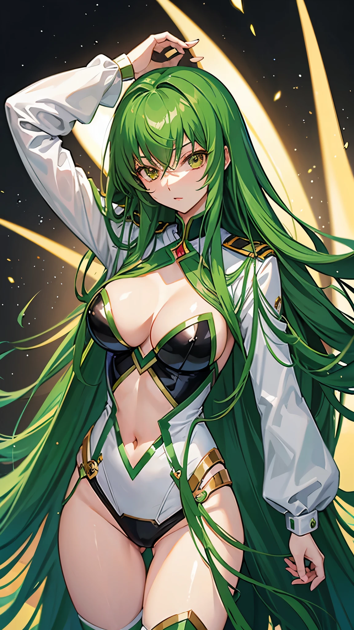 Code Geass: Lelouch of the Resurrection green hair character C.c.like a cute girl,white pilot suit,big breasts,sexy