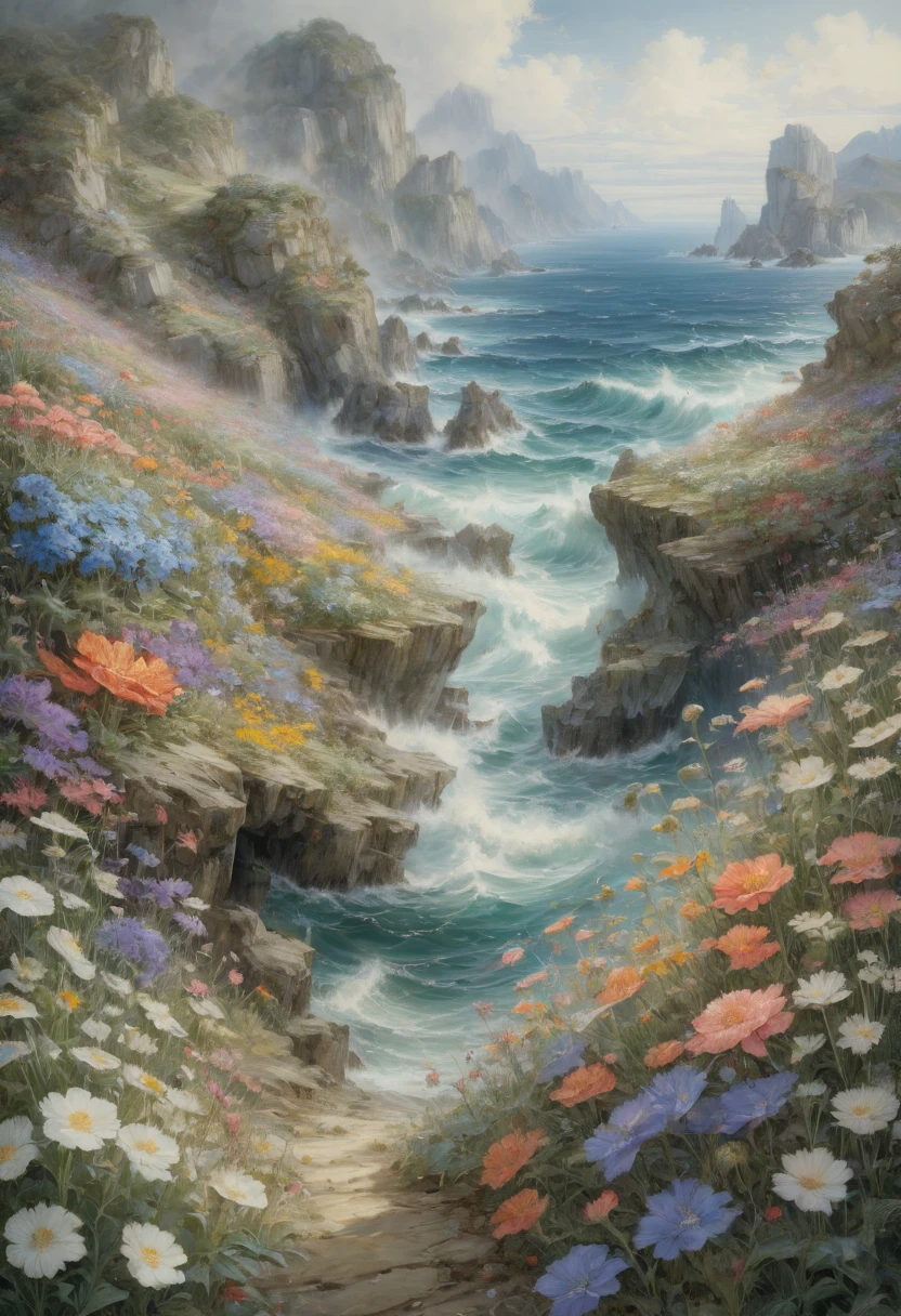 sea of flowers, by Alan_Lee, best quality, masterpiece, Representative work, official art, Professional, Ultra intricate detailed, 8k