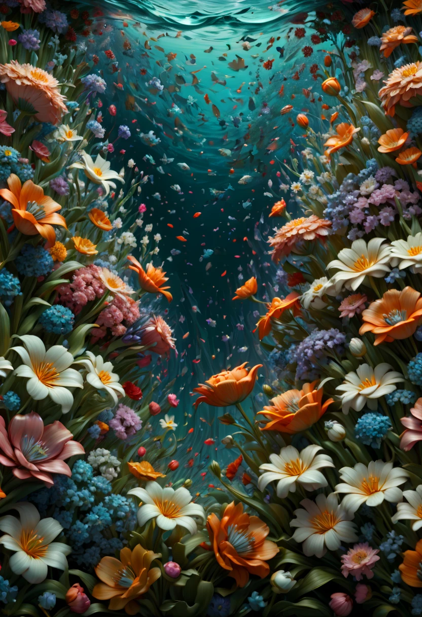 sea of flowers, by Richard Scarry, (best quality, masterpiece, Representative work, official art, Professional, Ultra intricate detailed, 8k:1.3)