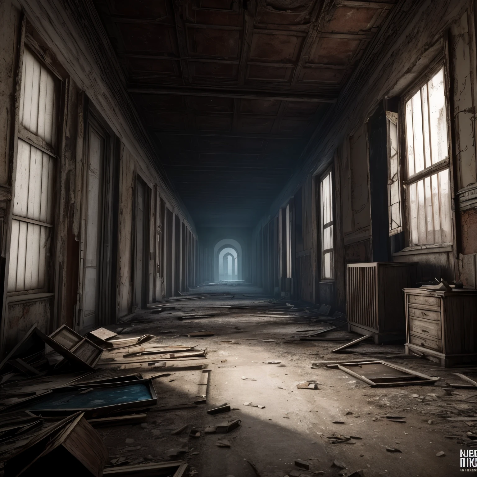 Urbex photo of a scary abandoned city, creepy, decay, en ruine(8K, Photo brute, la plus haute qualité, chef-d'artwork), Highly detailed professional RAW color photo, (realistic, photographic realism:1. 37), (la plus haute qualité), (meilleure ombre), (Meilleure illustration), ultra haute résolution, fonds d'Highly detailed 8K unified CG display, physics-based rendering, cinema lighting),