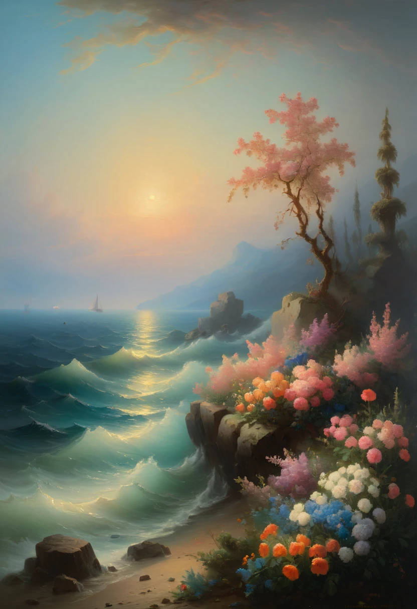 sea of flowers, by Ivan Aivazovsky, best quality, masterpiece, Representative work, official art, Professional, Ultra intricate detailed, 8k