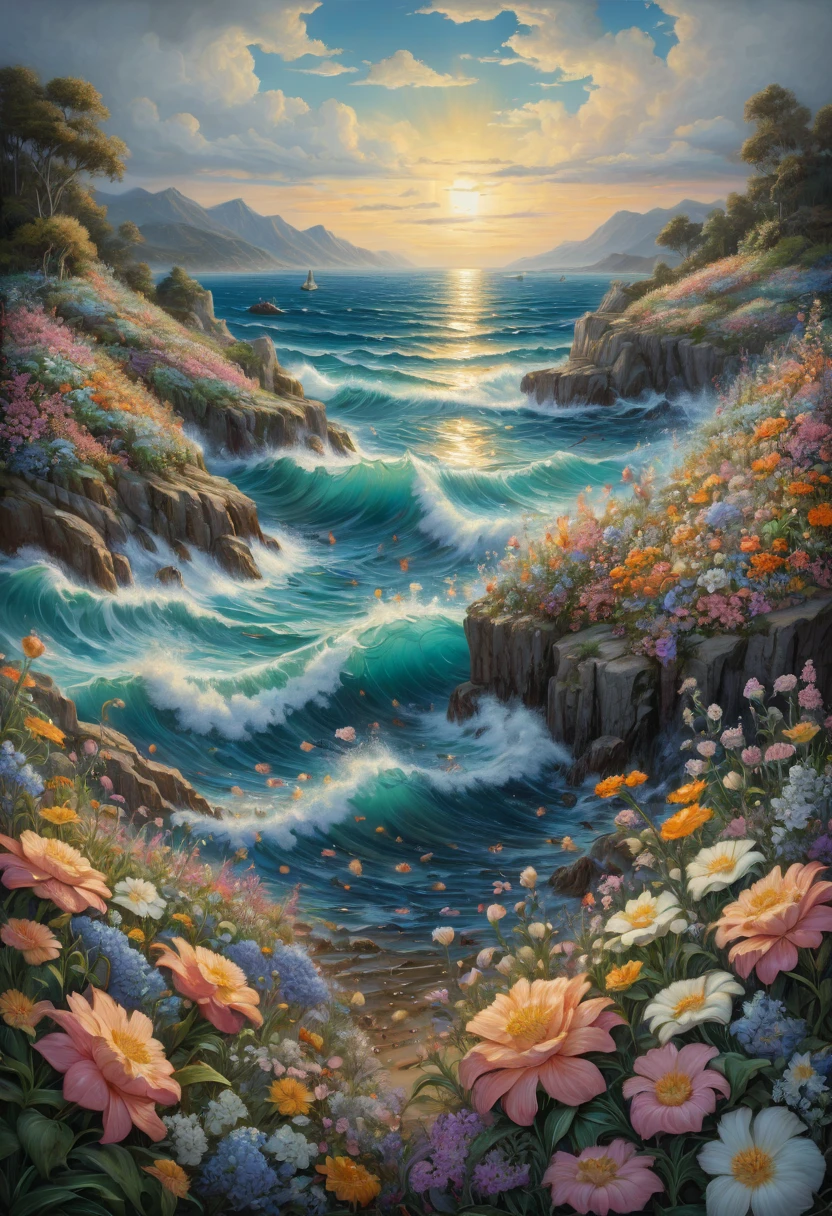 sea of flowers, by Todd Lockwood, best quality, masterpiece, Representative work, official art, Professional, Ultra intricate detailed, 8k