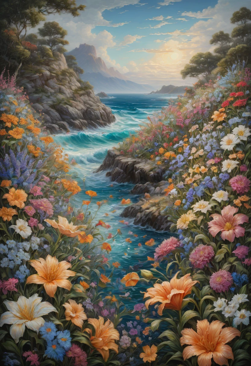 sea of flowers, by Todd Lockwood, best quality, masterpiece, Representative work, official art, Professional, Ultra intricate detailed, 8k