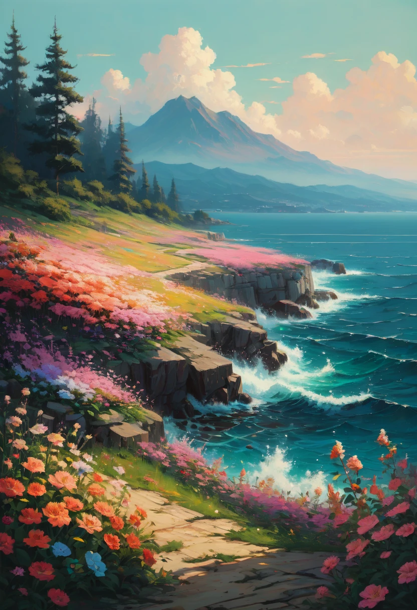 sea of flowers, by Alena Aenami, best quality, masterpiece, Representative work, official art, Professional, Ultra intricate detailed, 8k