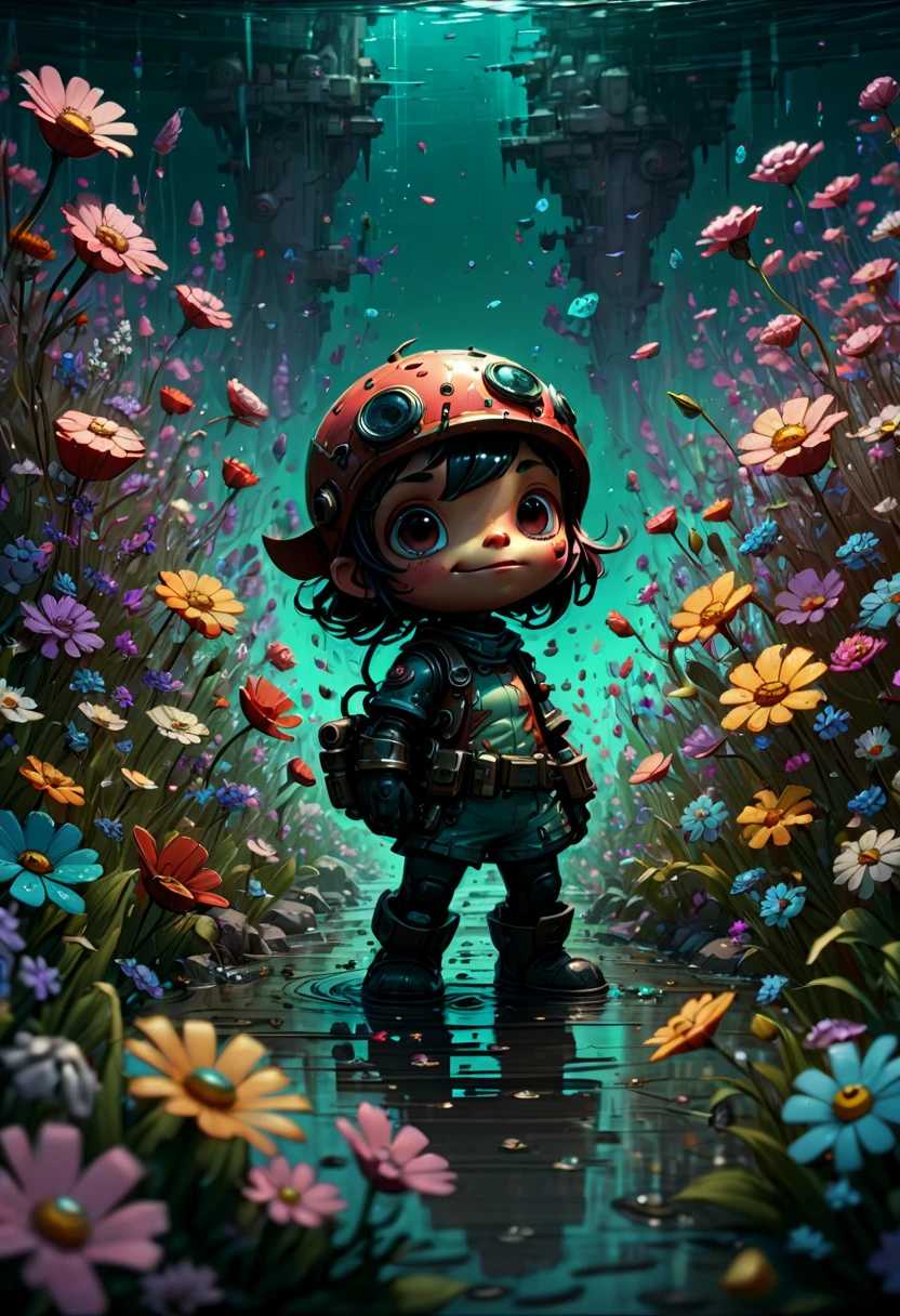 sea of flowers, by Skottie Young, (best quality, masterpiece, Representative work, official art, Professional, Ultra intricate detailed, 8k:1.3)