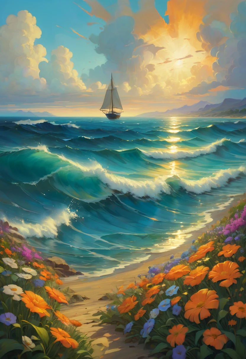 sea of flowers, by rhads, best quality, masterpiece, Representative work, official art, Professional, Ultra intricate detailed, 8k