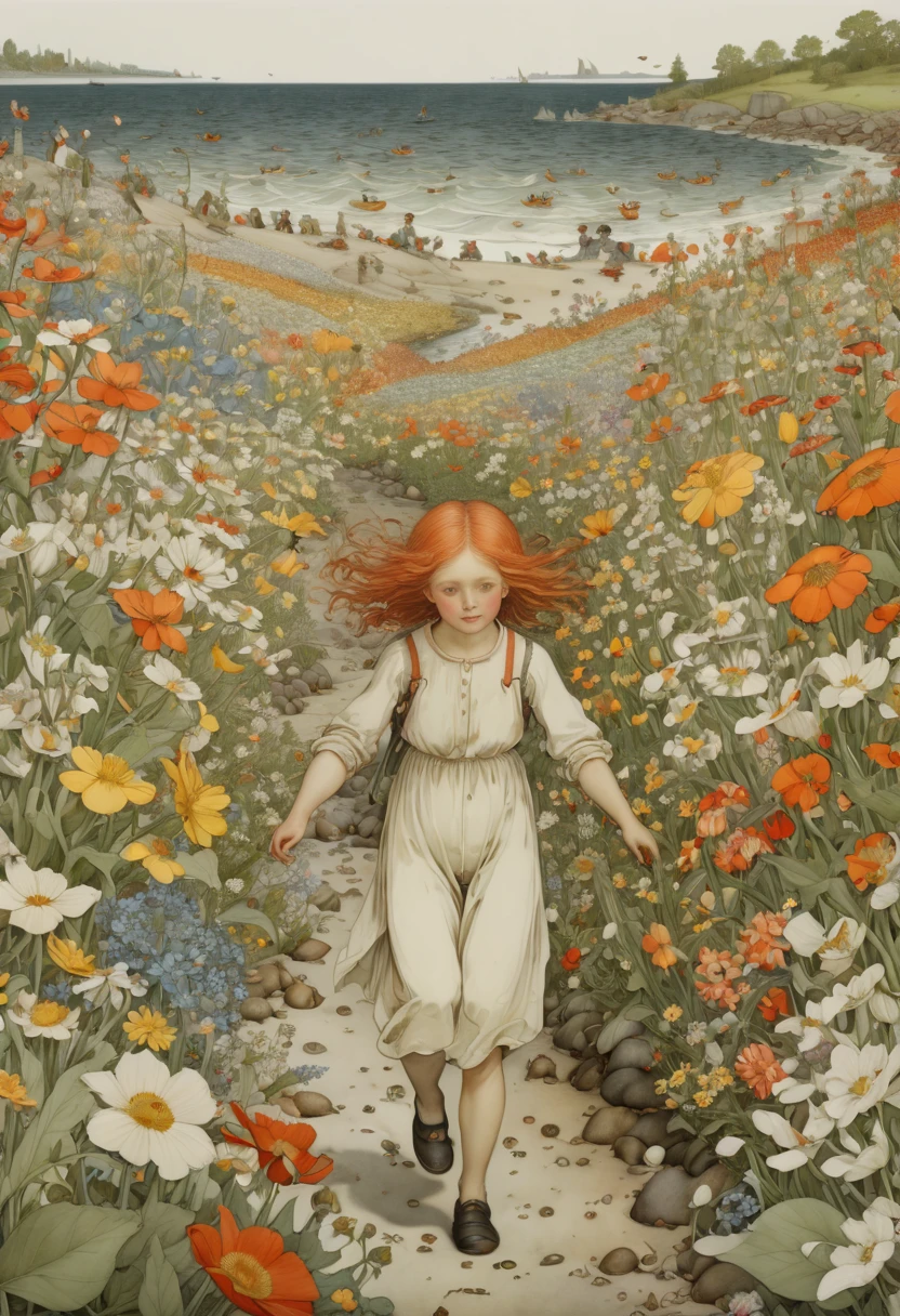 sea of flowers, by Elsa Beskow, (best quality, masterpiece, Representative work, official art, Professional, Ultra intricate detailed, 8k:1.3)