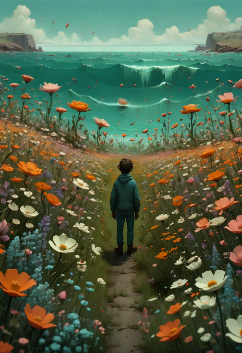 sea of flowers, by Richard Scarry, (best quality, masterpiece, Representative work, official art, Professional, Ultra intricate detailed, 8k:1.3)