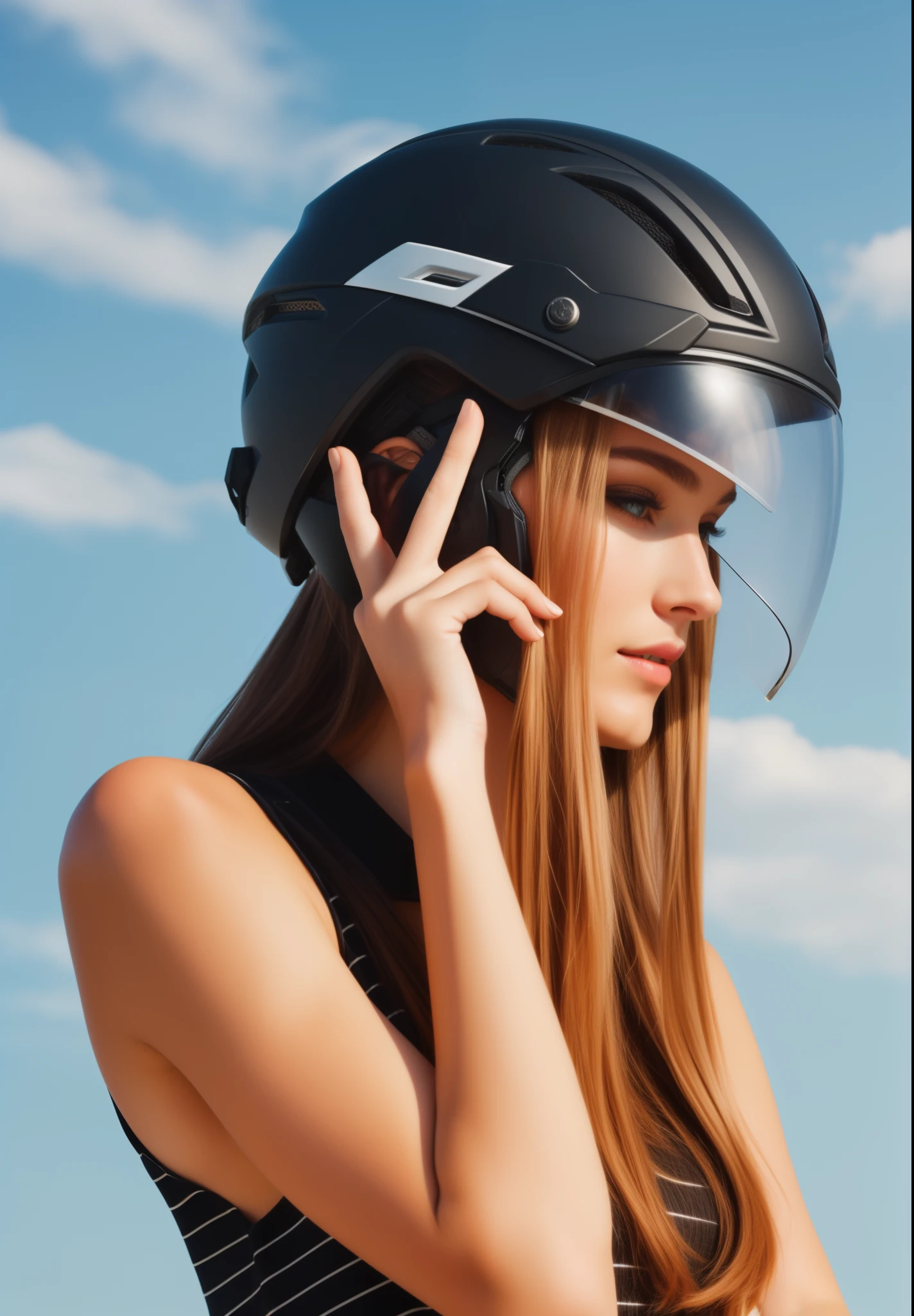 there is a woman with a helmet