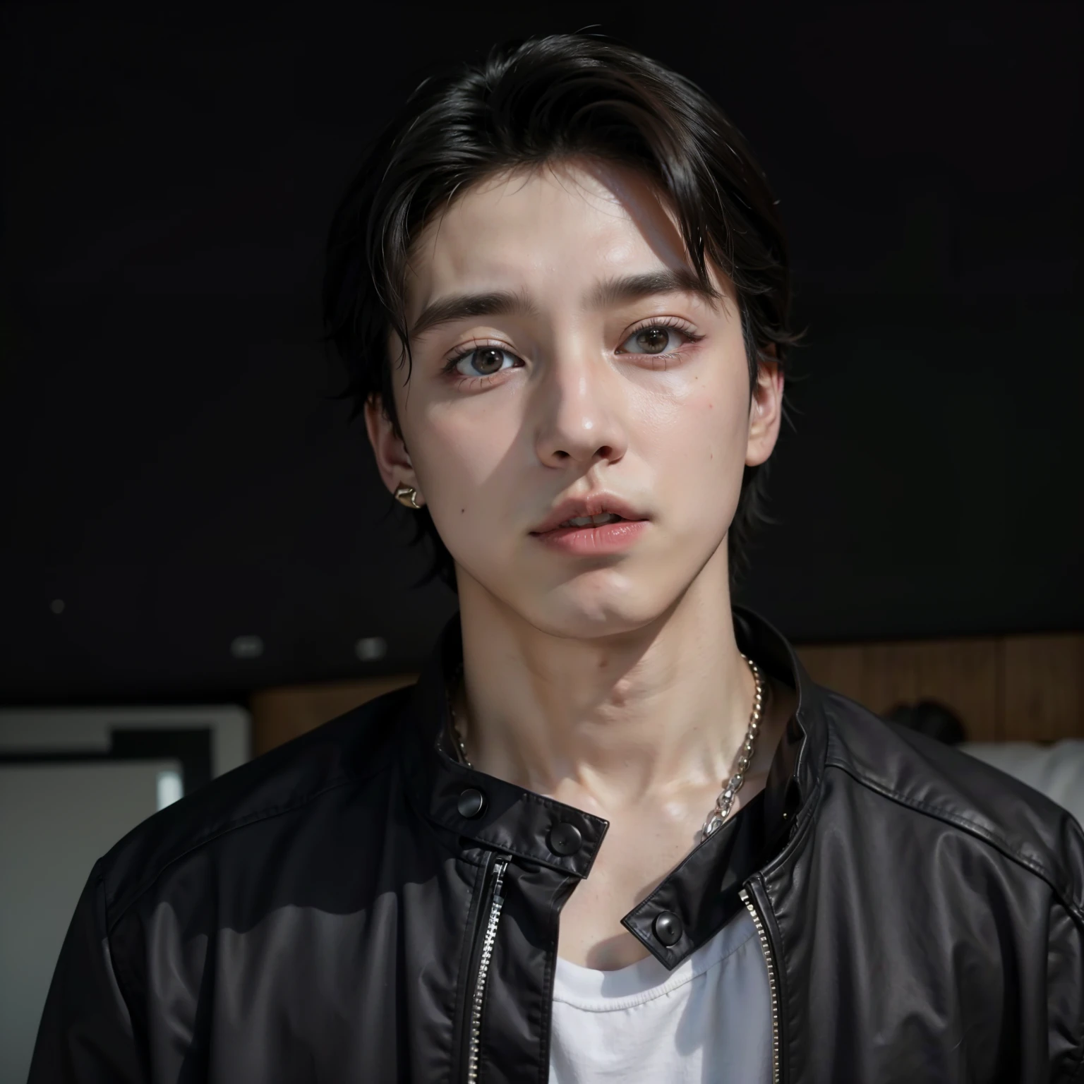 un primer plano de una persona vestida con una chaqueta negra y una camisa blanca, jungkook, cai xukun, hyung tae, he is about 2 5 years old, he is about 3 0 years old, he is about 30 years old, he is about 2 0 years old, he is about 20 years old, brillante por la lluvia, hombre surcoreano