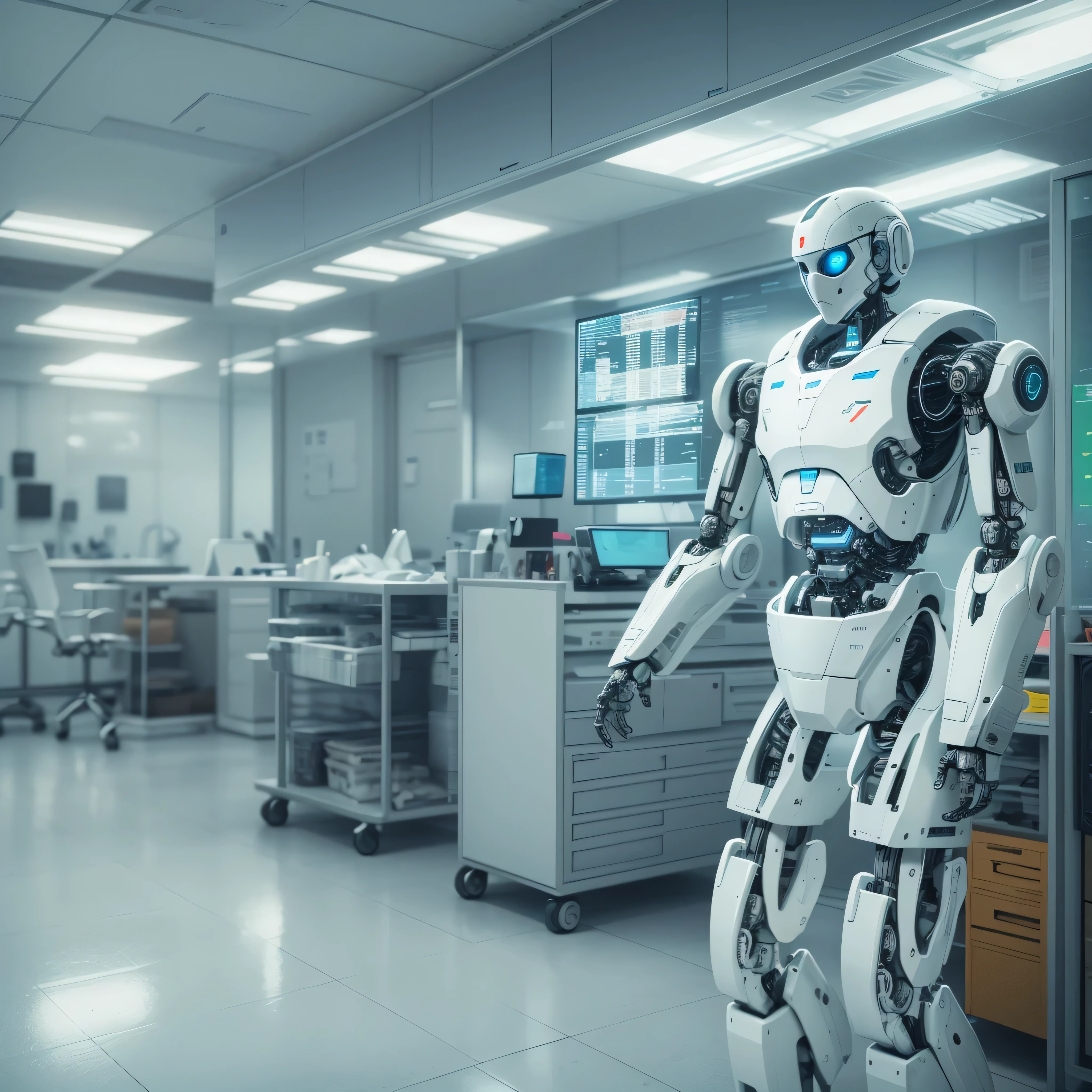 An artificial intelligence Doctor robot, in a hospital, and the robot is the doctor, photo-realistic, octane render, unreal engine, ultra-realistic