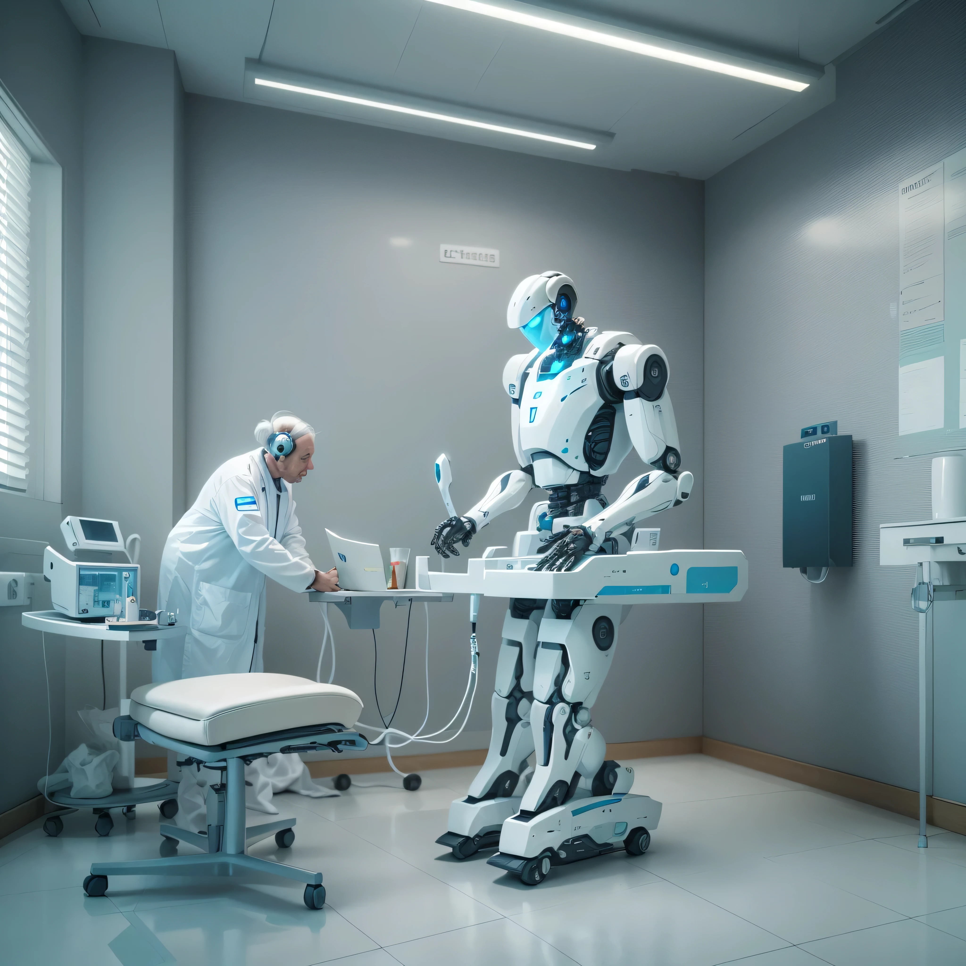 An artificial intelligence Doctor robot, in a hospital, and the robot is the doctor, photo-realistic, octane render, unreal engine, ultra-realistic
