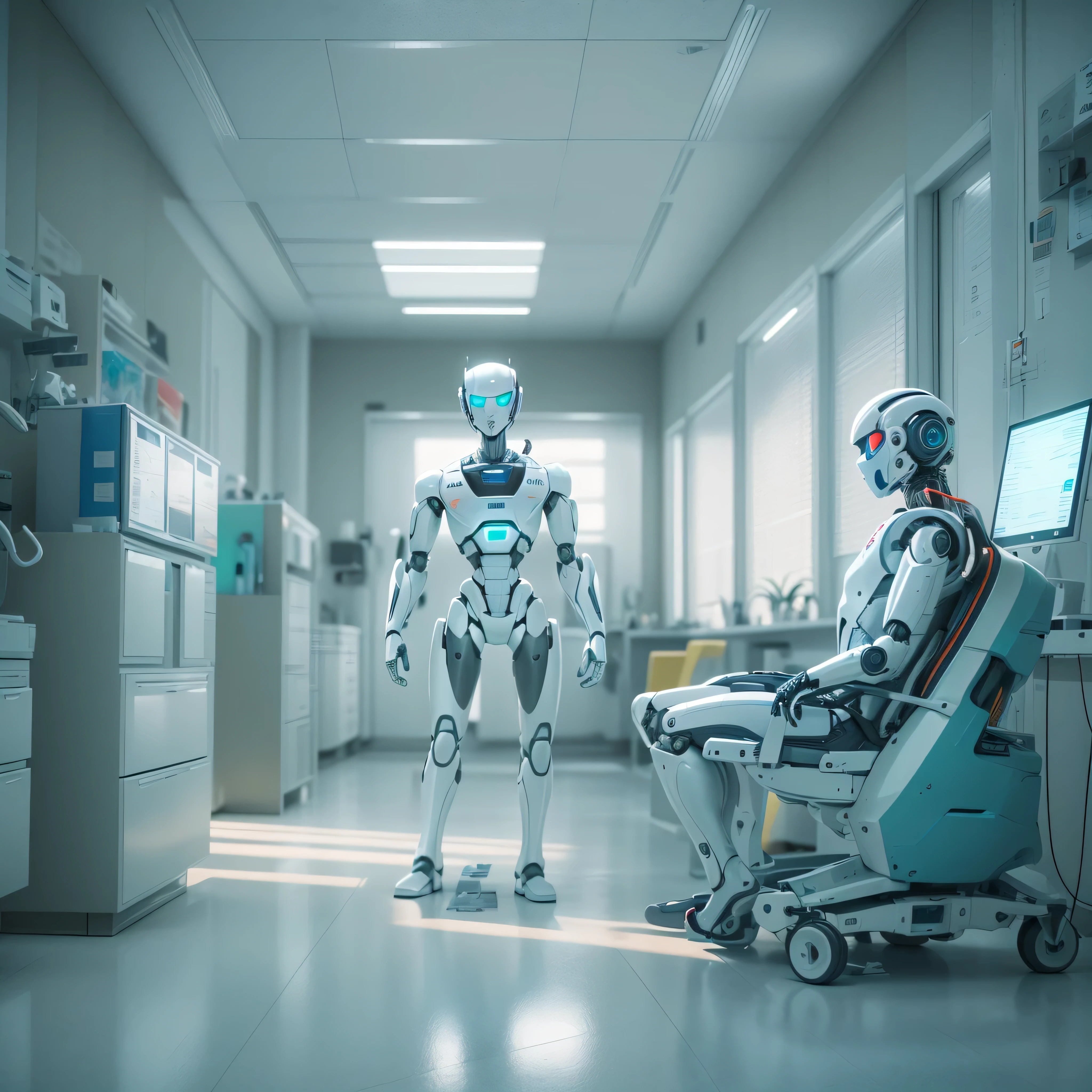 An artificial intelligence Doctor robot, in a hospital, and the robot is the doctor, photo-realistic, octane render, unreal engine, ultra-realistic