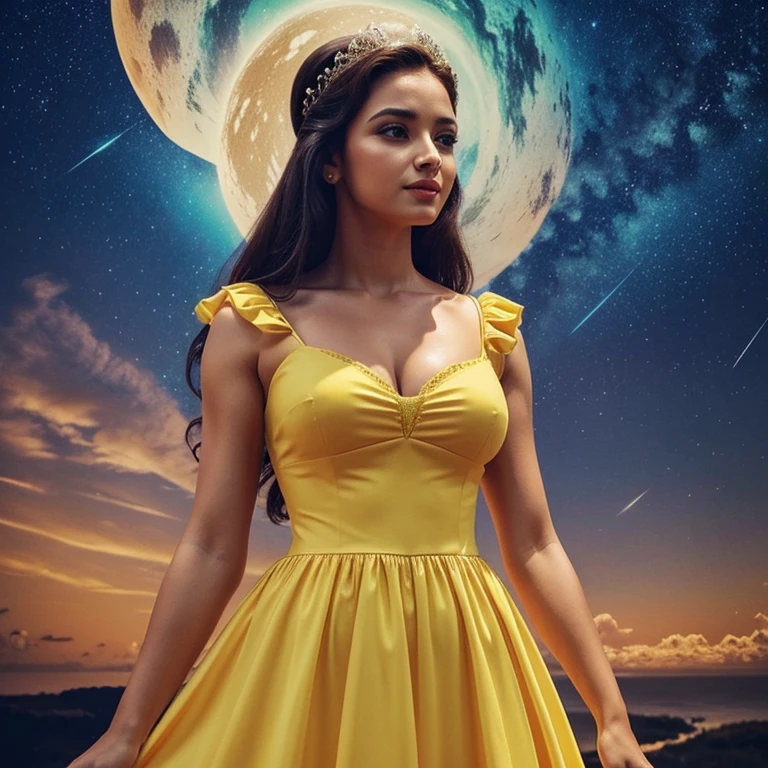 Your last name is perfection. Uma mulher loira , vestido amarelo, perfect strokes , pele branca como neve , feliz , de uma beleza celestial 