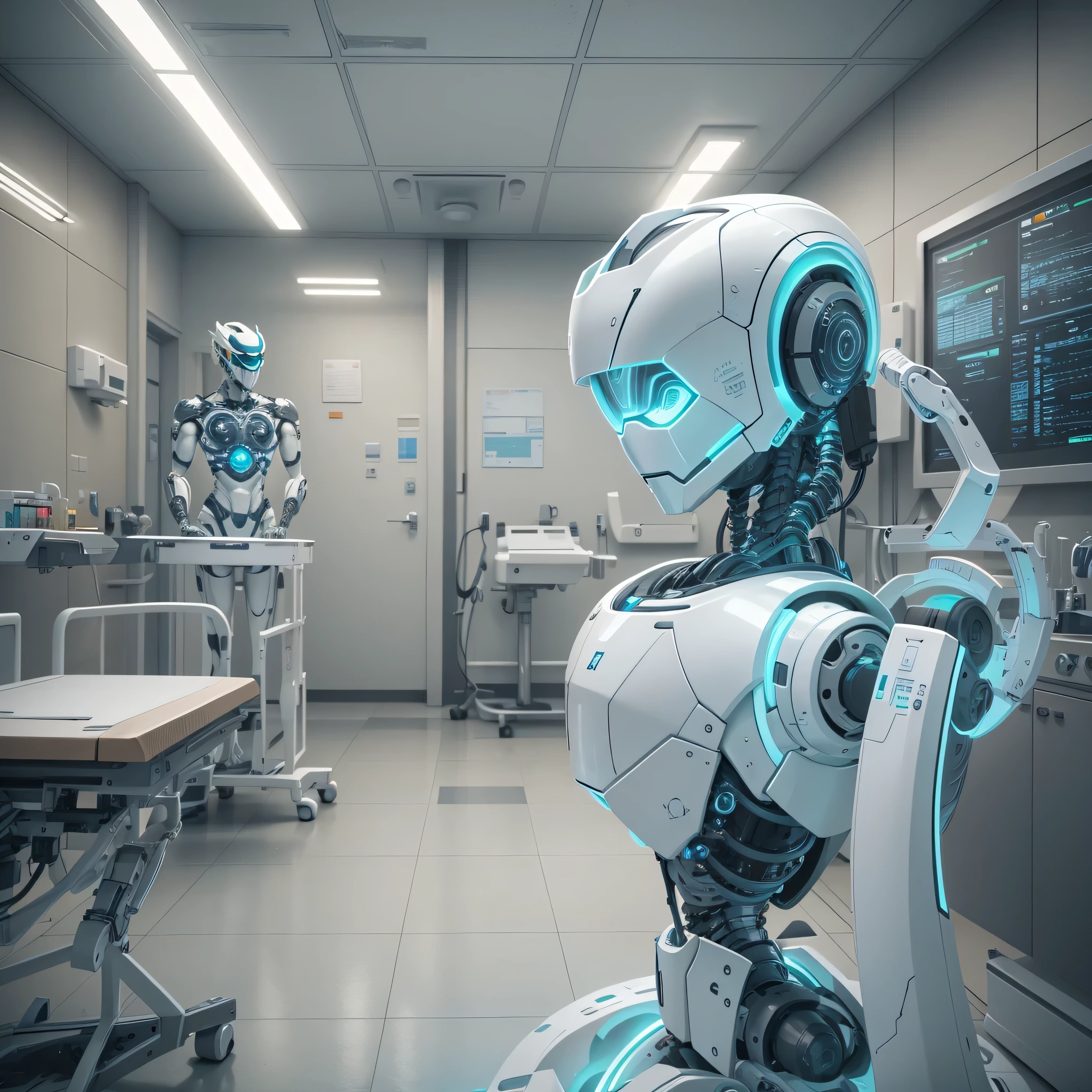 An artificial intelligence Doctor robot, in a hospital, and the robot is the doctor, photo-realistic, octane render, unreal engine, ultra-realistic