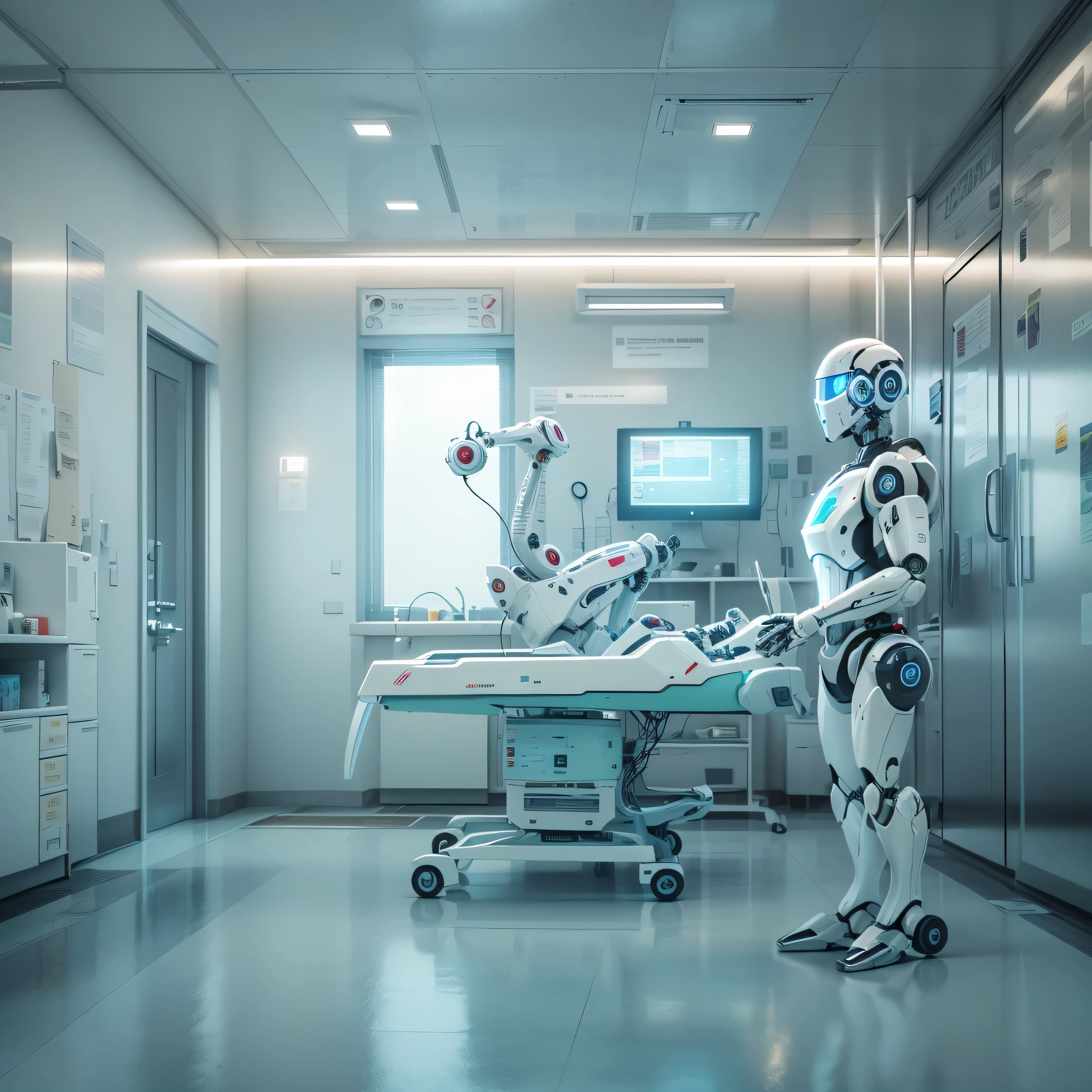 An artificial intelligence Doctor robot, in a hospital, and the robot is the doctor, photo-realistic, octane render, unreal engine, ultra-realistic
