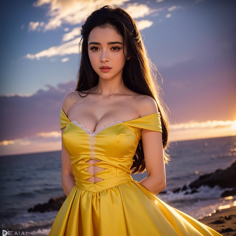 Your last name is perfection. Uma mulher loira , vestido amarelo, perfect strokes , pele branca como neve , feliz , de uma beleza celestial