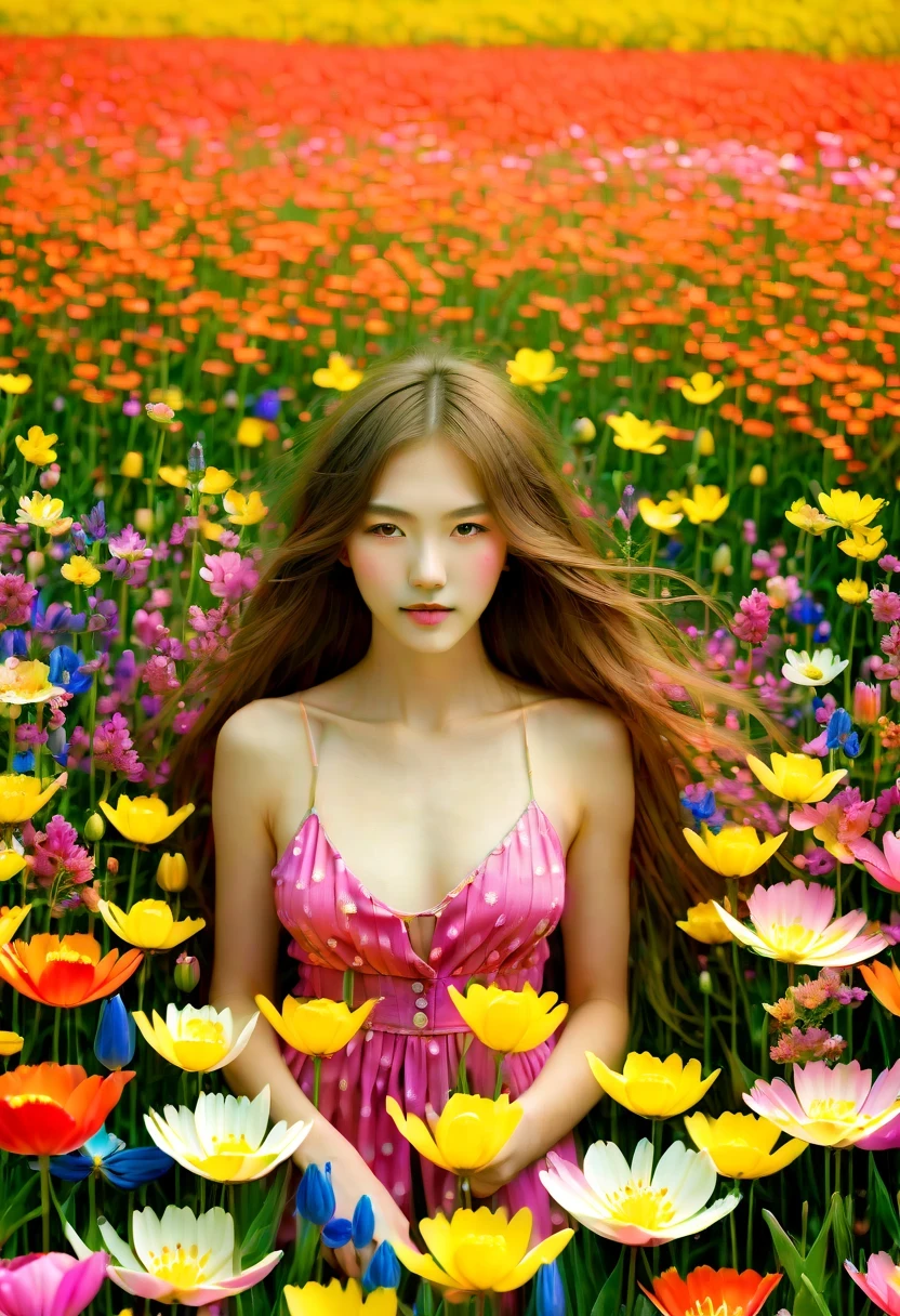 Ridiculous, high resolution, super detailed, (girl:1.3), 
rest
(, Design flower field scene, With blooming flowers, bright colors, and the feeling of growth and renewal.:1.4)