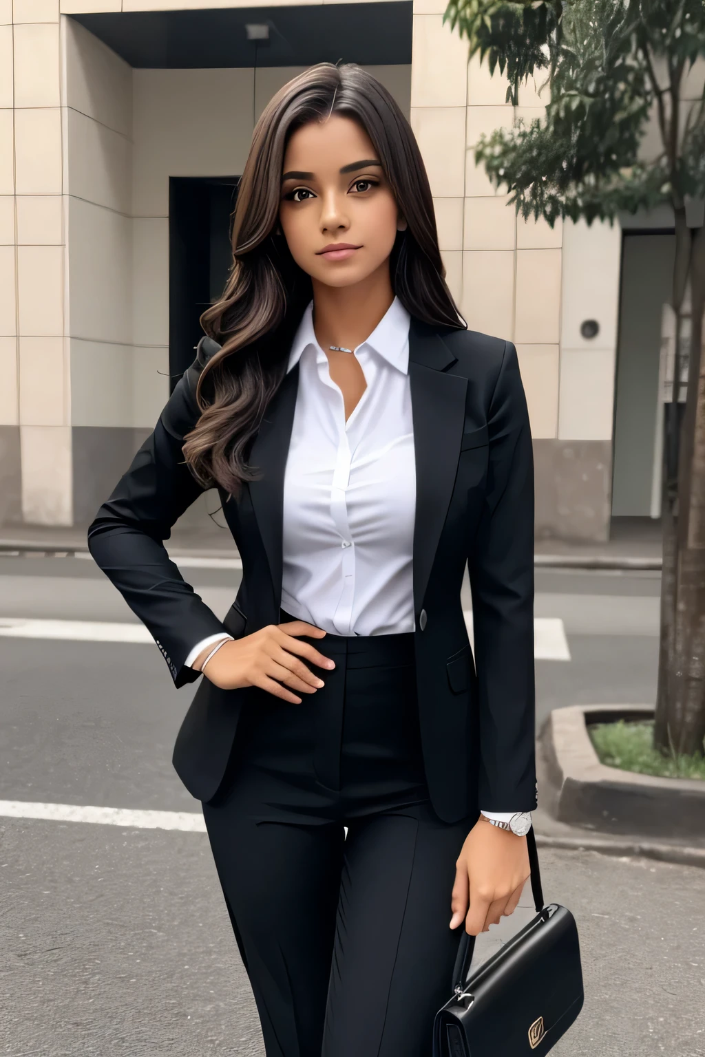 jovem , advogada, usando roupa social preta, elegante