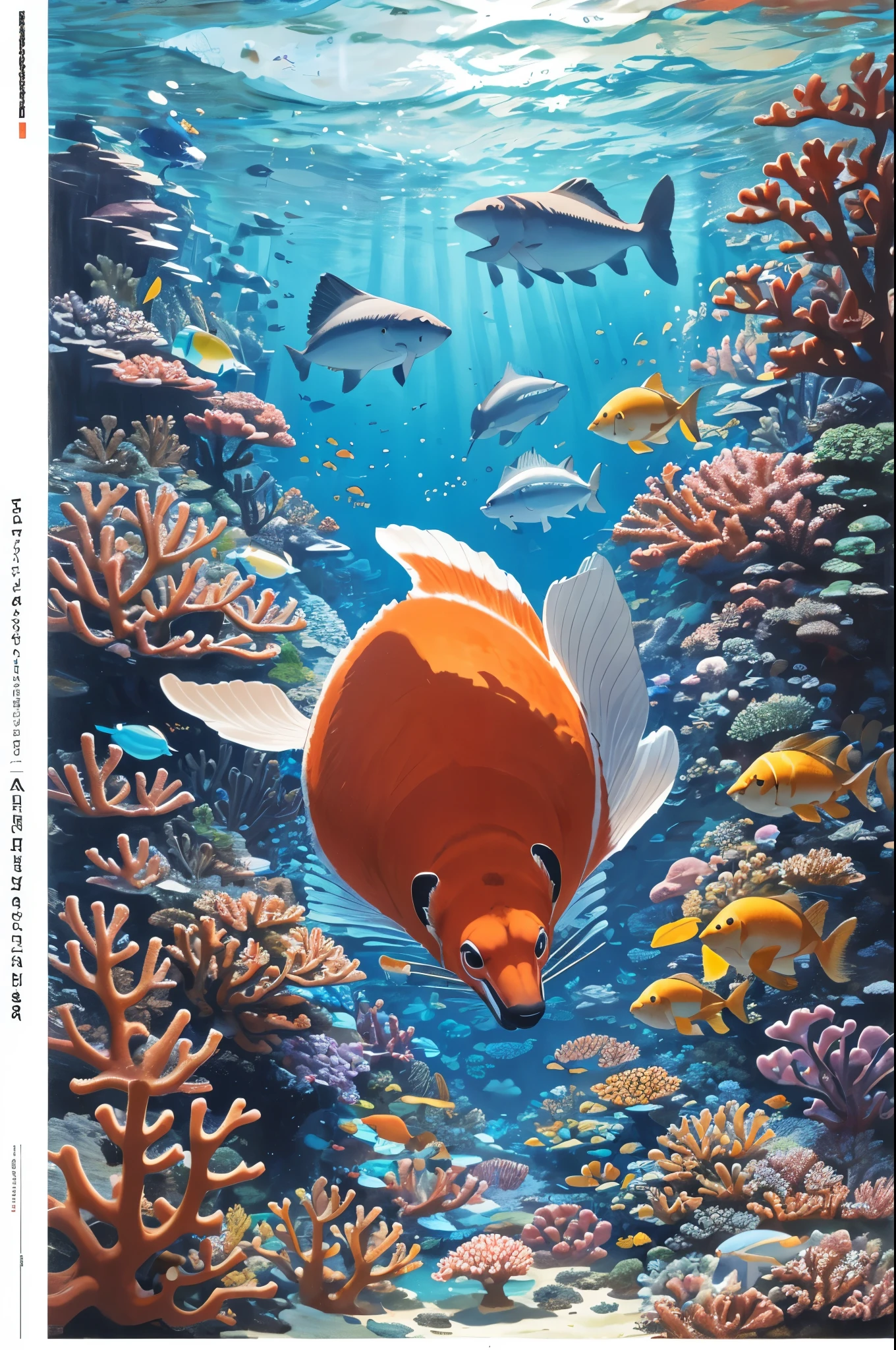 cover_page, highres, top quality, best quality, paid reward available, High-quality illustrations, unparalleled masterpiece, perfect artwork, absurdres, super high resolution, detailed background, Seabed, Coral reef, Bubble, 6+boys, 6+girls, Happy, joyful(Photos of solo travelers)(kemono, furry anthro),