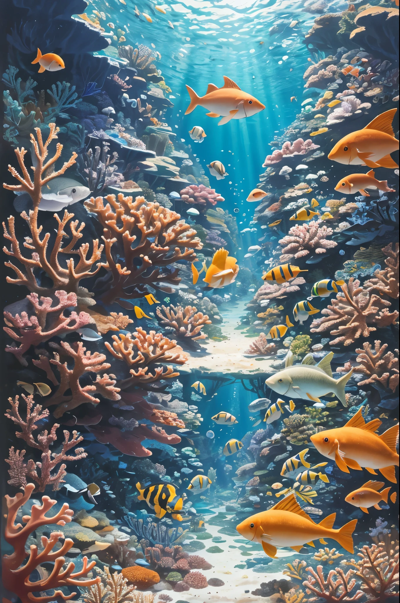 cover_page, highres, top quality, best quality, paid reward available, High-quality illustrations, unparalleled masterpiece, perfect artwork, absurdres, super high resolution, detailed background, Seabed, Coral reef, Bubble, 6+boys, 6+girls, Happy, joyful(Photos of solo travelers)(kemono, furry anthro),