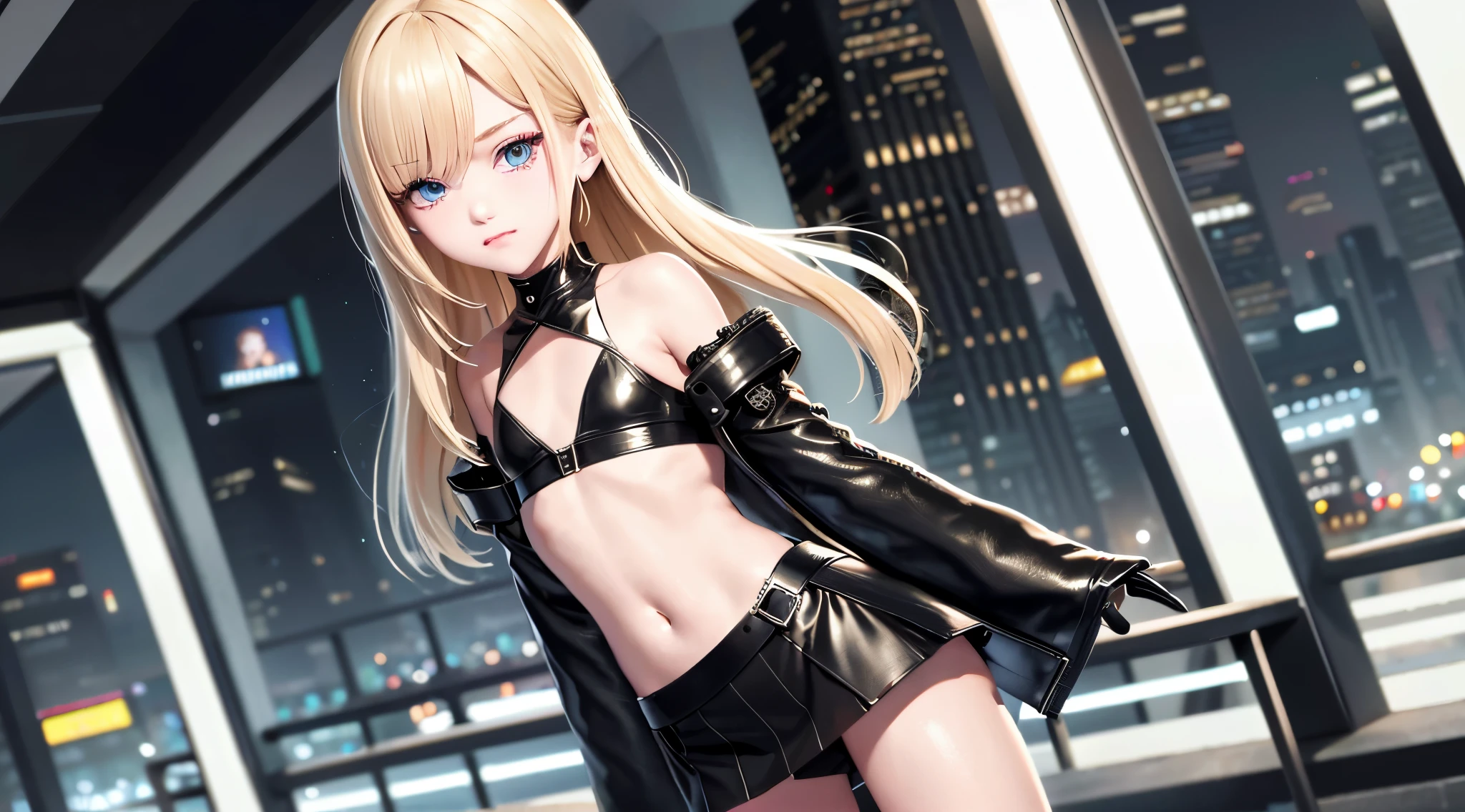 optimum,masterpiece,A high resolution,best qualtiy,hyper HD,super detailing,16k,natomy correct,Beautiful young cyberpunk crossdresser feminine boy,cute face,airline,long eyelasher,Hanging eye corners,White skin,(flat chested),(Slim body),cyberpunk style,((very short skirt)),skimpy revealing feminine clothes, young blonde feminine boy, night city, little prostitute, crossdresser feminine boy, blonde sissy boy, embarrassed, looks you in the eye, childhood friend, (bashfully turned-on), he unexpectedly met you, ( turned-on:1.3), He was crazy about you, He in love with you