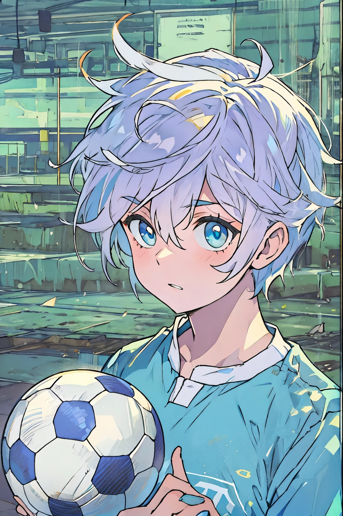 1boy, soccer uniform , aquamarine eyes