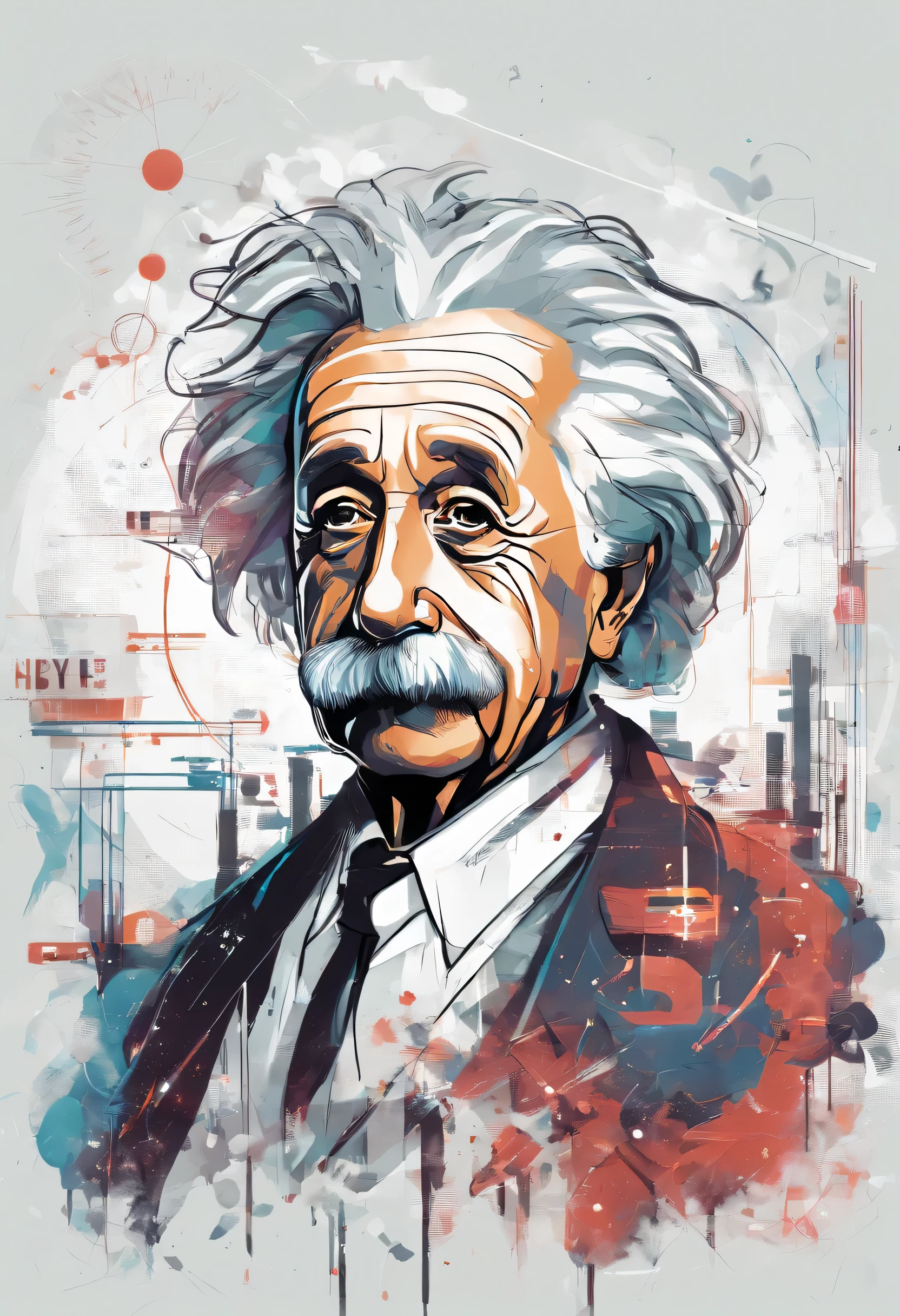Design de camiseta com caricatura de Einstein, Albert Einstein ciberpunk, fundo branco