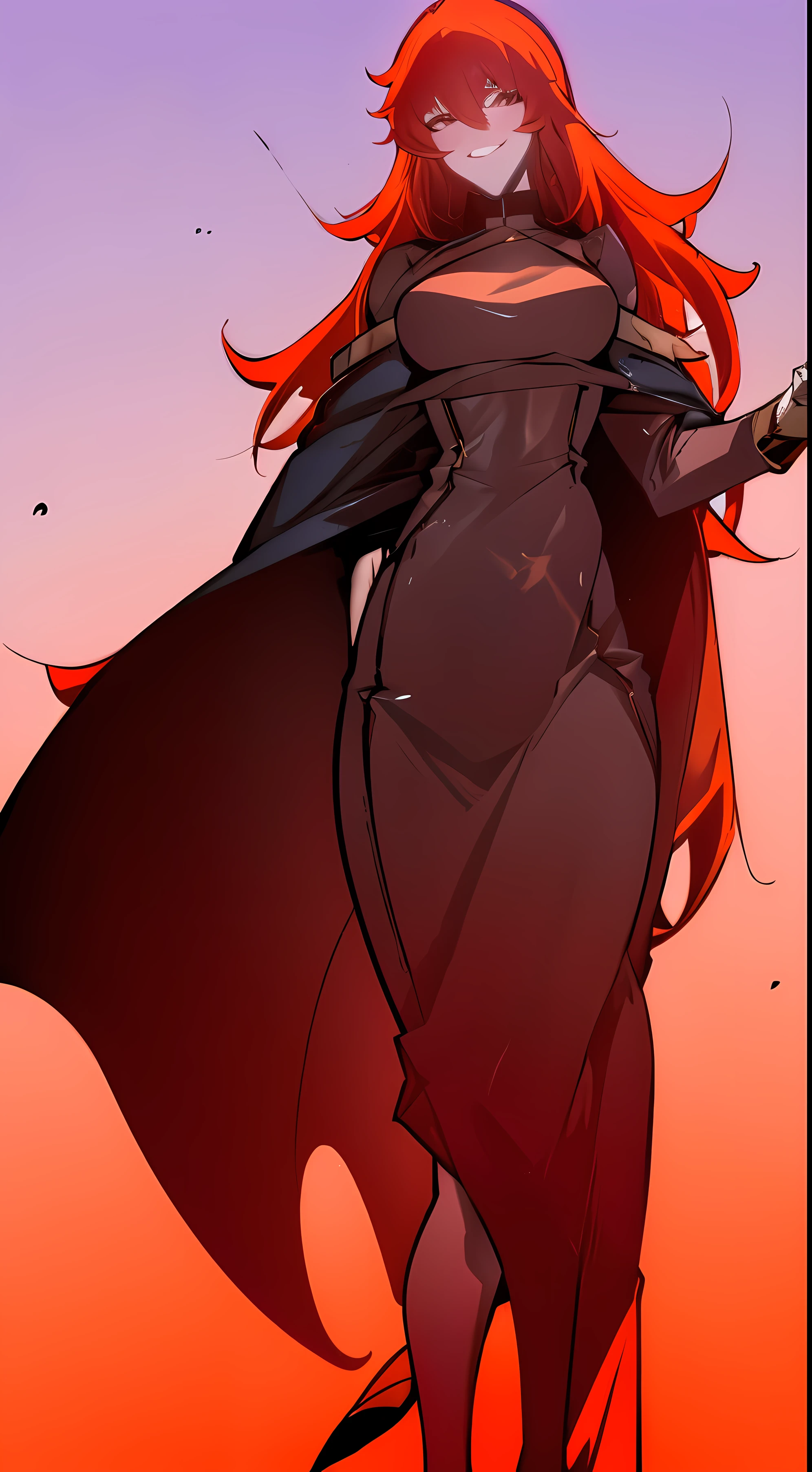 (high resolution), (en 8K), (Extreme detail), (Meilleure illustration), (Nice detail), (best quality), (piece of masseter), ( detailed face), 、、cheveux de couleur orange、Le poil long、Tank Tops、GENRE、Une main est sur sa hanche、full body lesbian、rendu fantastique réaliste, realistic rendering'une fille animée, Regard vicieux、Un sourire, populaire dans CGStation, 4K,mettre en évidence dans les yeux、((mer, l'background of))