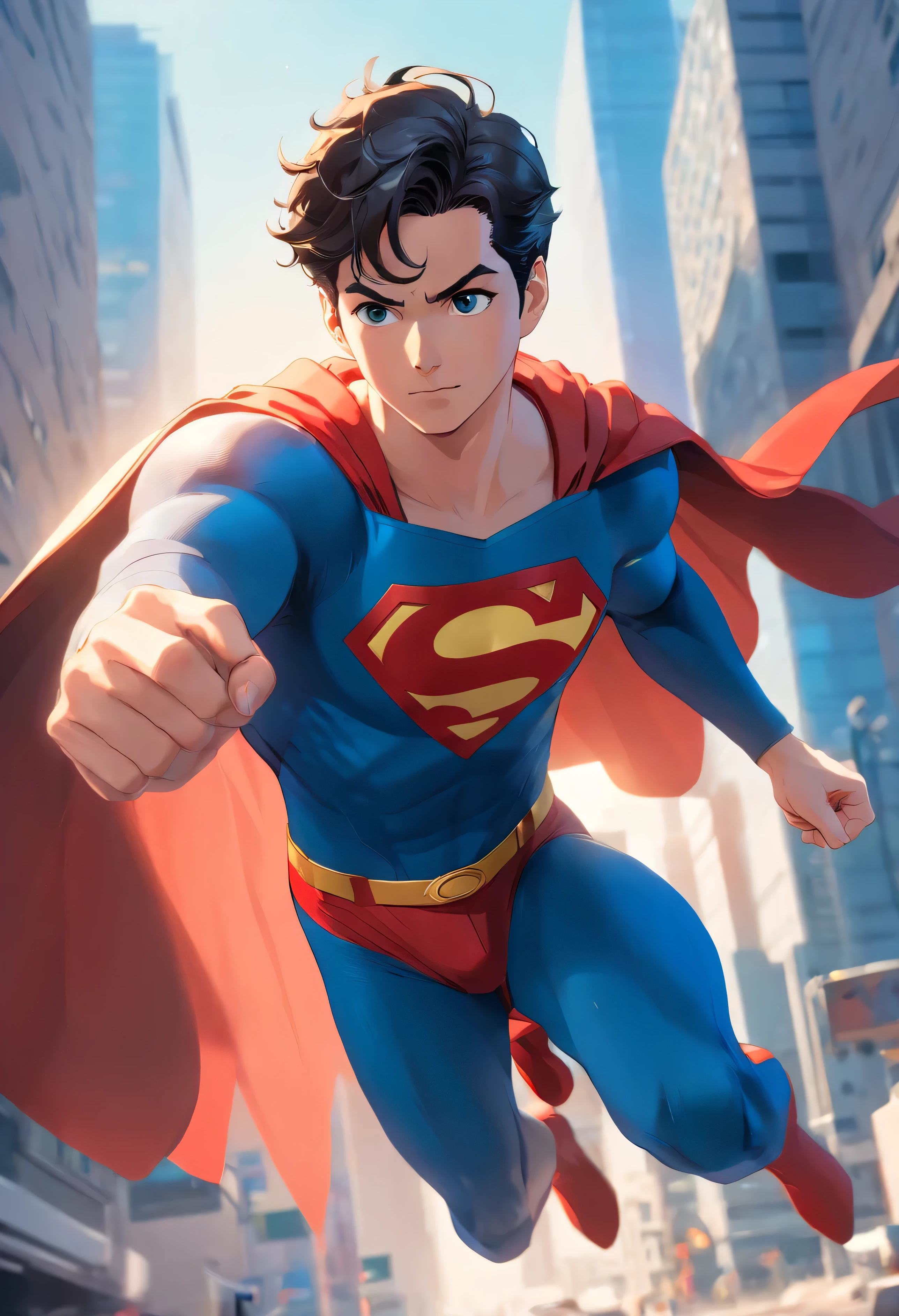 Superman in action, 1boy, mcu, best entrence pose, ultra detail, 8k, photo-realistic, octane render, unreal engine, ultra-realistic