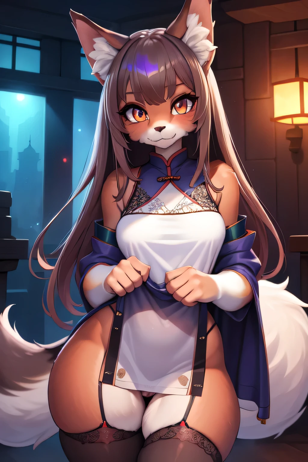 milf, mature, china dress, stocking, holo a wolf girl,torn clothes, female furry mini cute style, holo a wolf girl, furry brown body, holo if a wolf girl, furry, fox tail, furry art!!!, curvy , Camel toe very obvious, , pubes, fishnet stockings wrap the thighs, absurdly long hair, erotic, Sci-fi, beautiful clothes , Lace, lace trims, lace clothing, lace clothing, pubes, thick thighs, sweaty, wet, horny, pussy bulge, fluffy