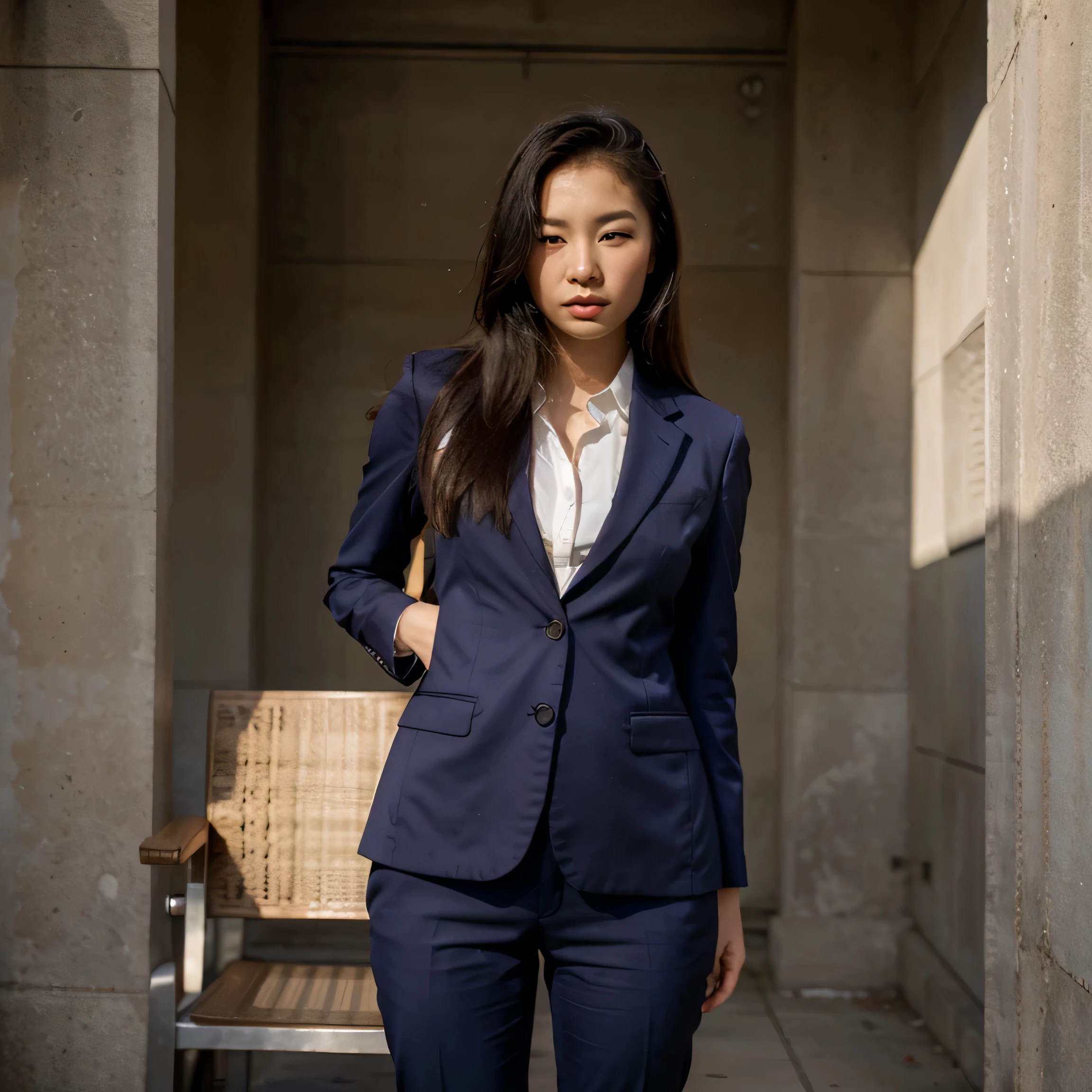 realistic yung asian girl wearing a suit 