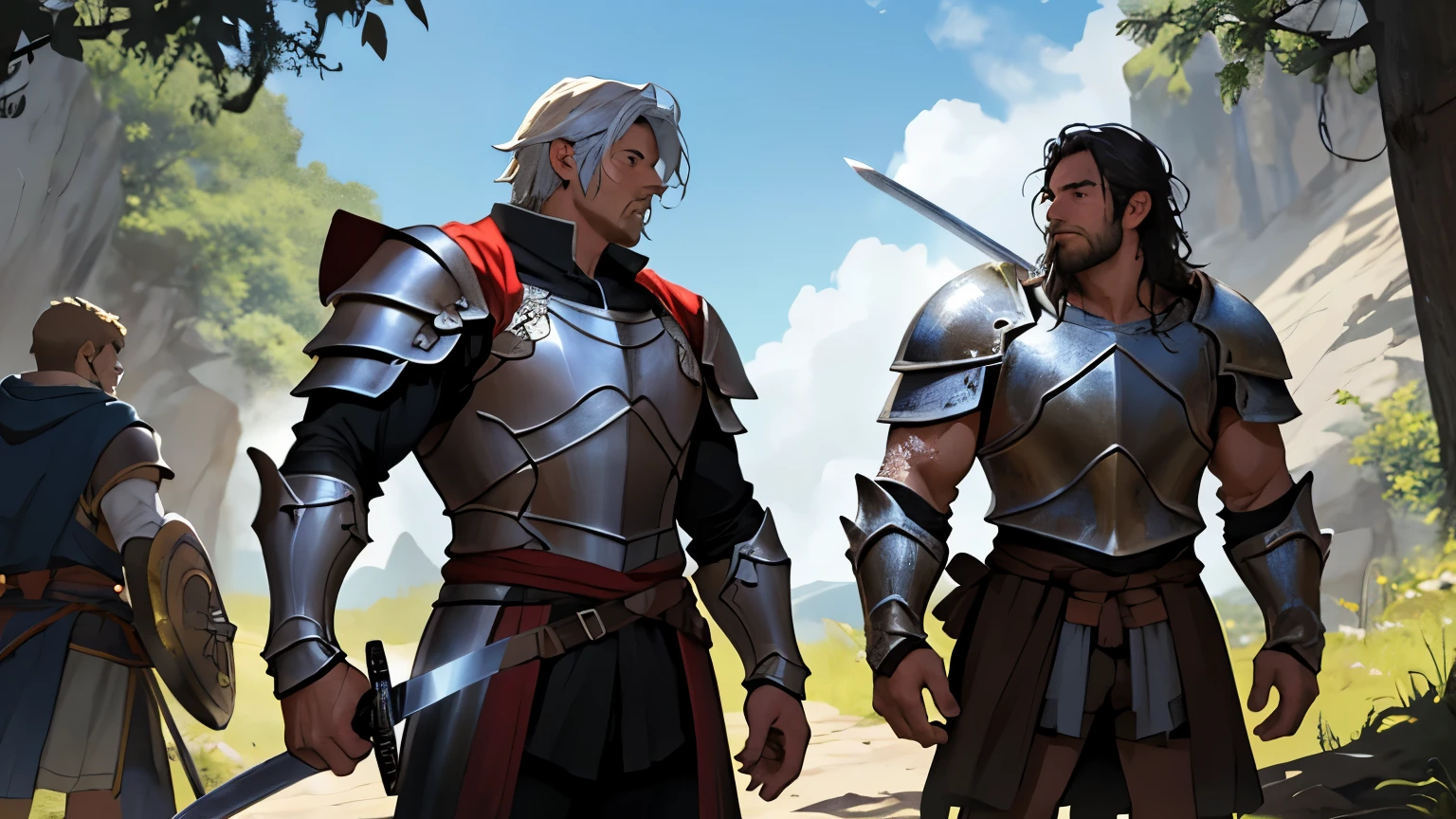 muscular male,knight,armor,sword,adventure,fantasy,team,rpg