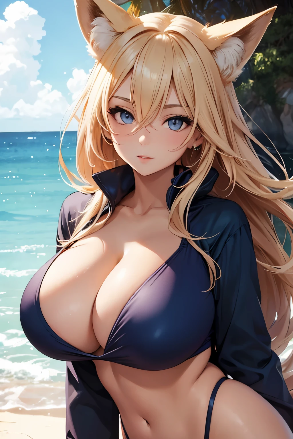 Beautiful girl, fox, swimsuit, big breasts, cleavage, sexy,