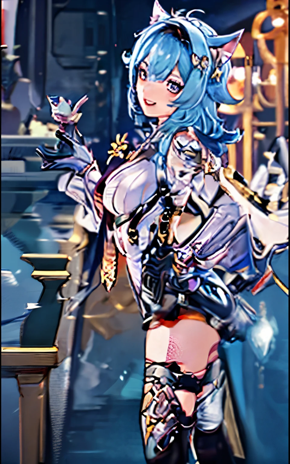 whole body,Close-up of cartoon character with cat ears, live2d virtual YouTuber model, anime moe art style, android heroine, anime girl named lucy, Popular on pixiv